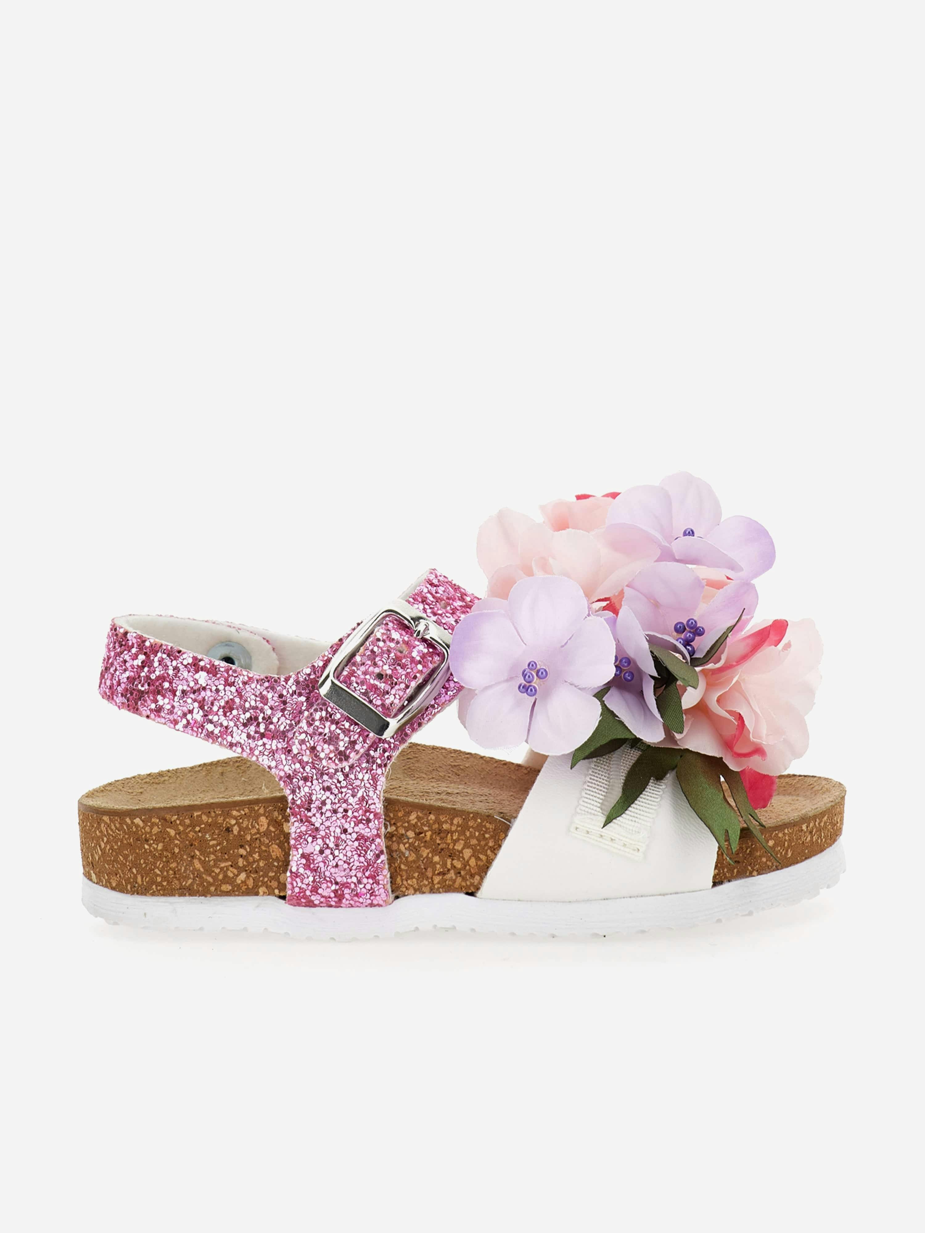 Monnalisa Girls Pink Glitter Bouquet Sandals In - Eu 29 Uk 11
