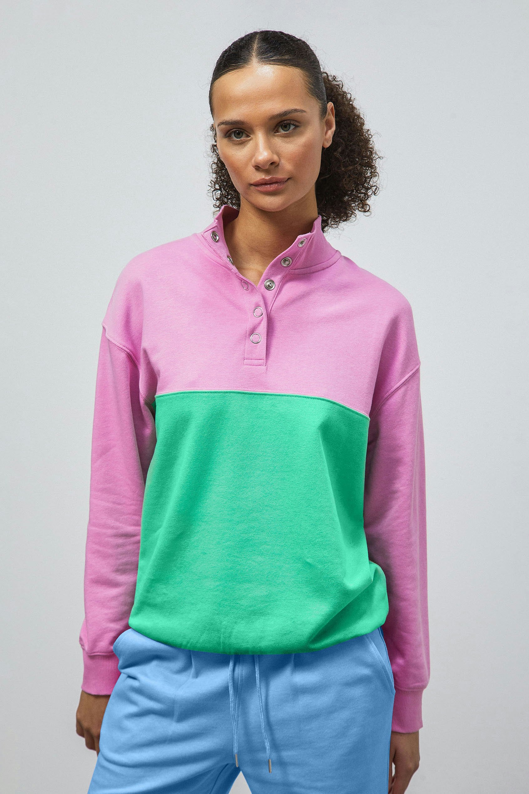 Enorsia Women's Pink Colour Block Ls High Neck Sweatshirt In | : Size 18 - Image 2