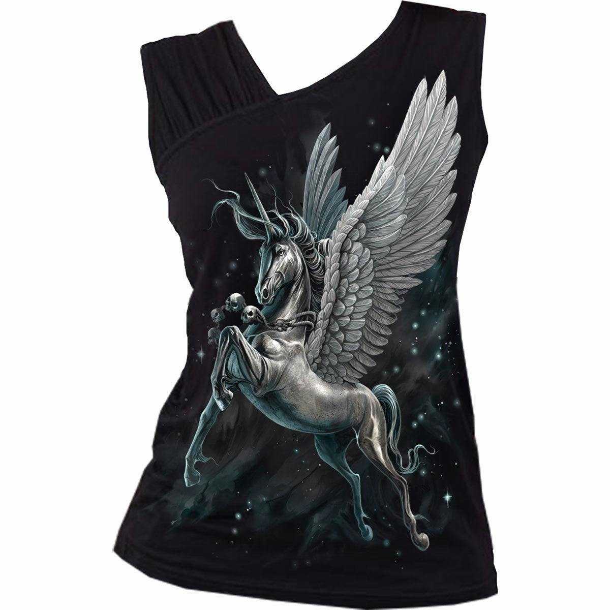 Spiral Direct Black Celestial - Gathered Shoulder Slant Vest - Xl - Digital - Digital