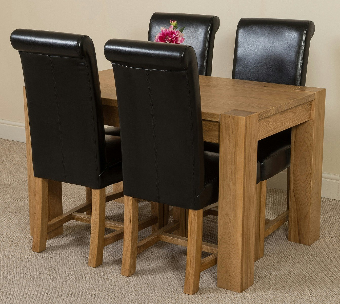 Rackhams Black Kuba Oak Dining Table With Washington Leather Chairs - 4 Chairs Small