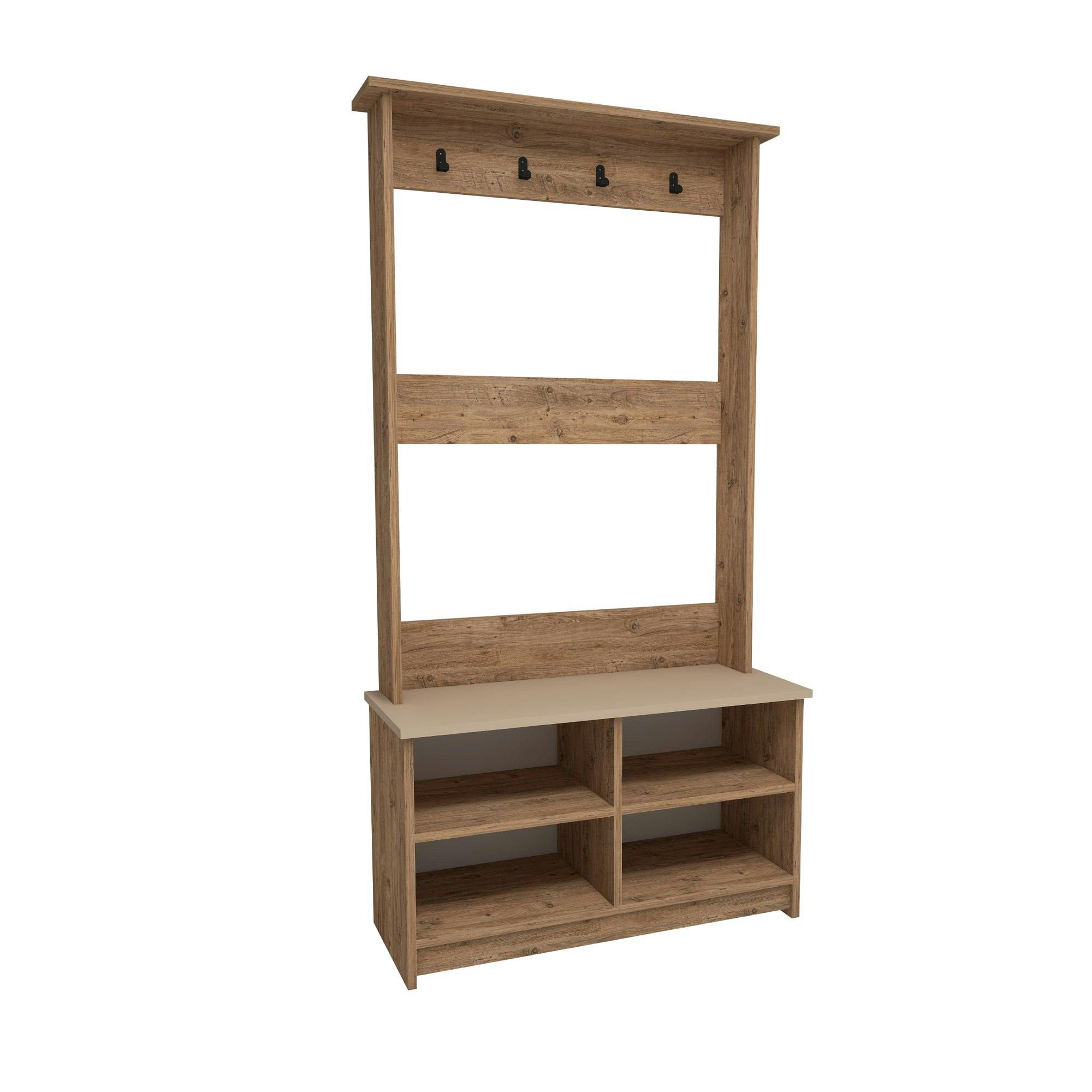 Destina Home Beige Amelia Modern Hallways Coat Rack With 4 Shelves & Metal Hooks - Atlantic Pine