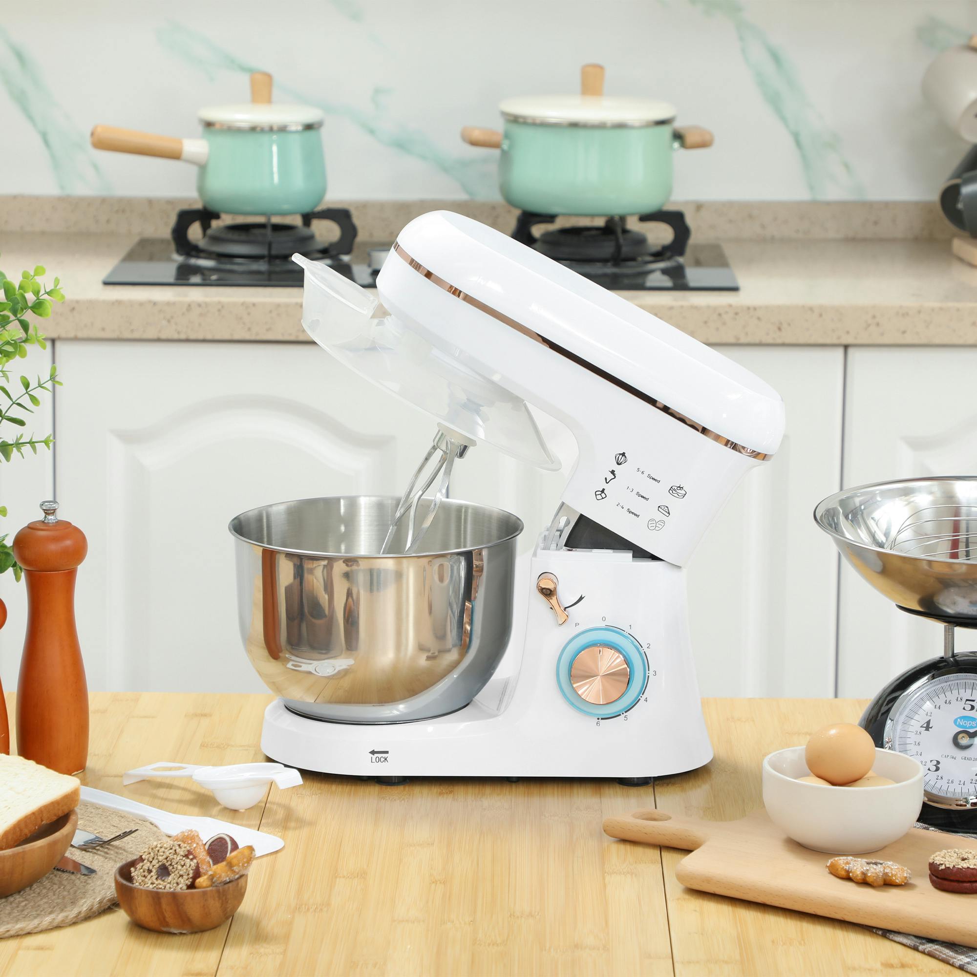 Homcom White Electric Stand Mixer, 5L Food Mixer With Dough Hook, Whisk