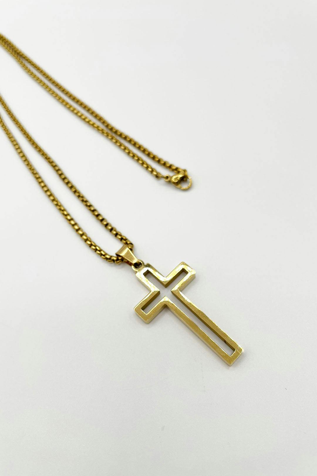 SVNX Unisex Hollow Cross Pendant Necklace in Gold - Image 4