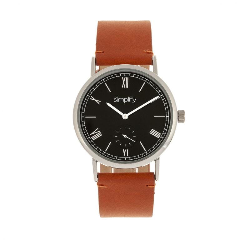 Simplify Black The 5100 Leather-Band Watch - Camel