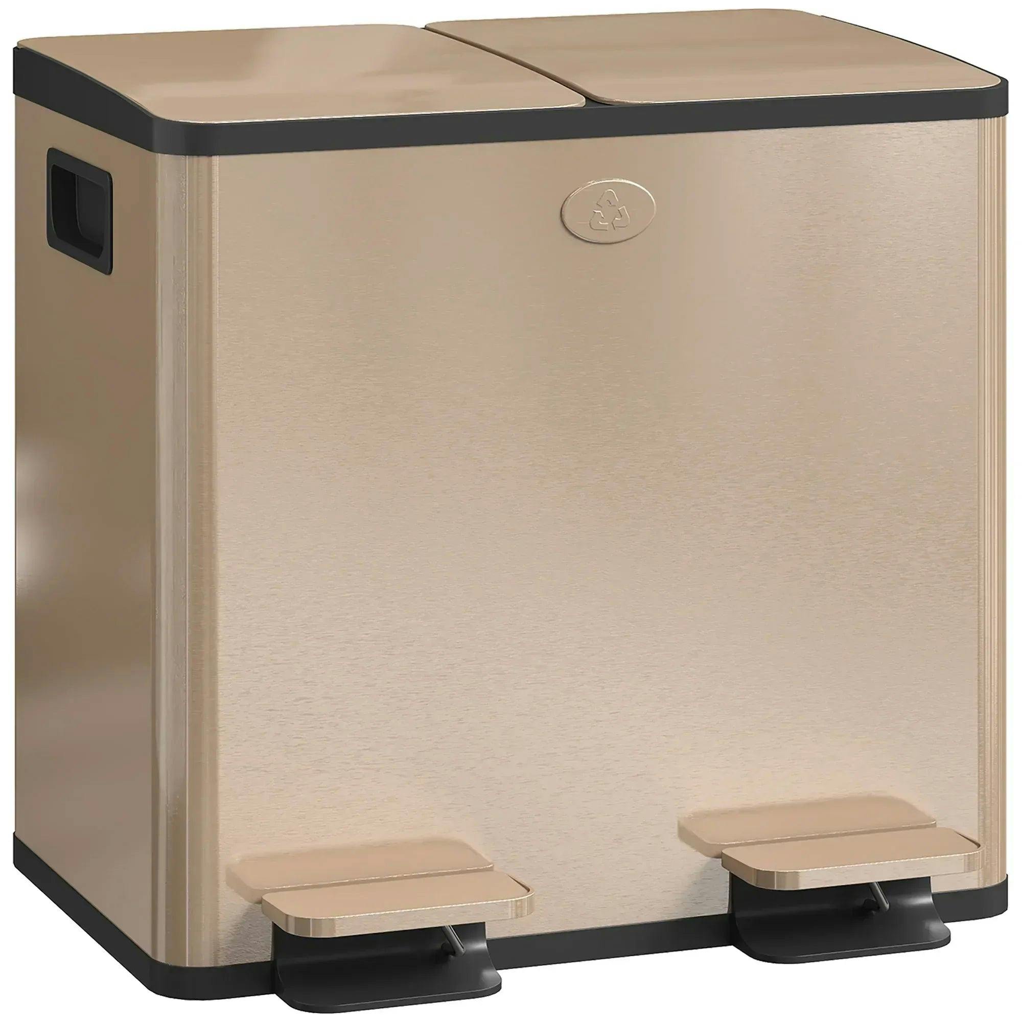Homcom 2 X 15L Dual Kitchen Bin Pedal Bin For Recycling And Waste, Gold Tone - Image 6
