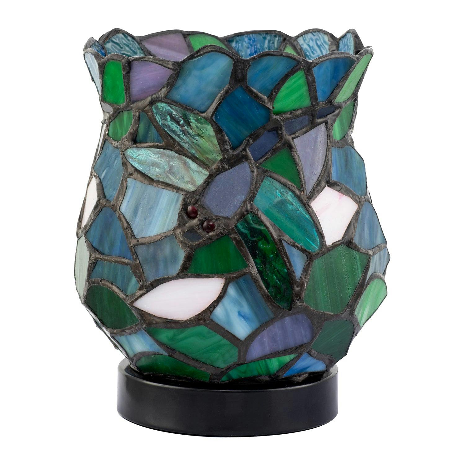 Rackhams Blue/Green Dragonfly Themed Open Top And Stained Glass Tiffany Lamp