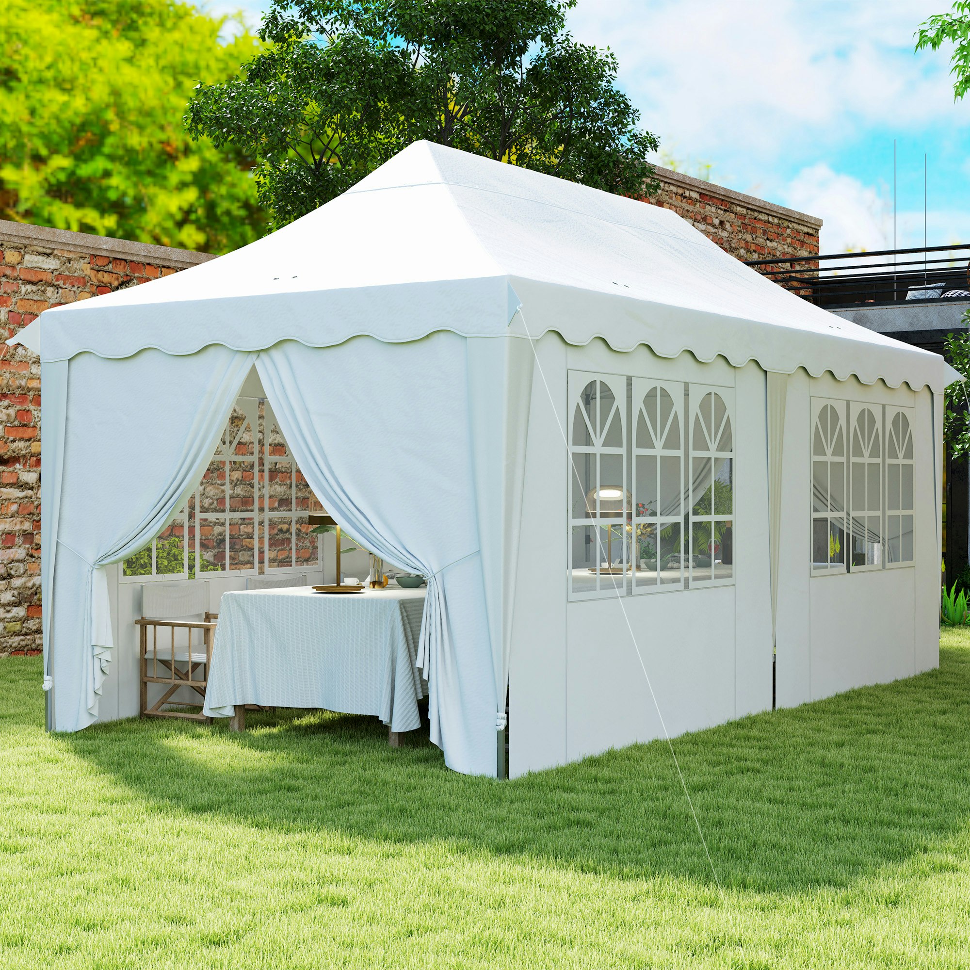 Rackhams White 3 X 6M Pop Up Gazebo With Sides And Carry Bag, Upf50+, - Steel, Oxford Fabric - 596L X 300W X 315Hcm