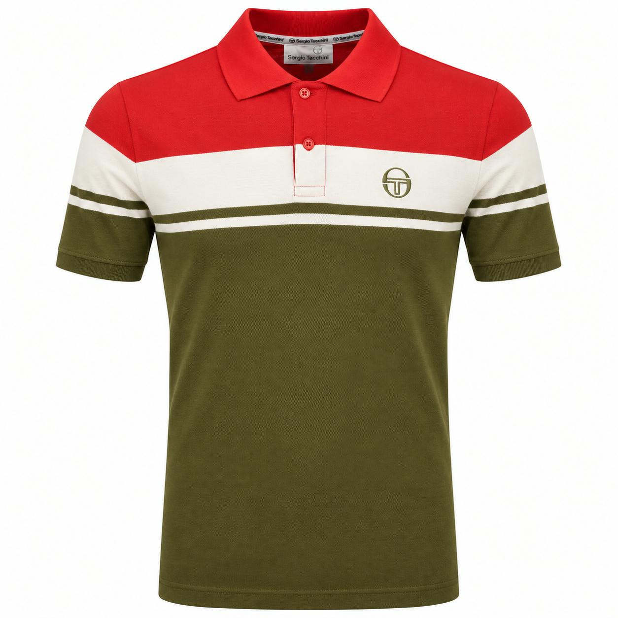 Sergio Tacchini Dark Young Line Polo Shirt Adrenaline Rush/Gardenia/ Olive - M