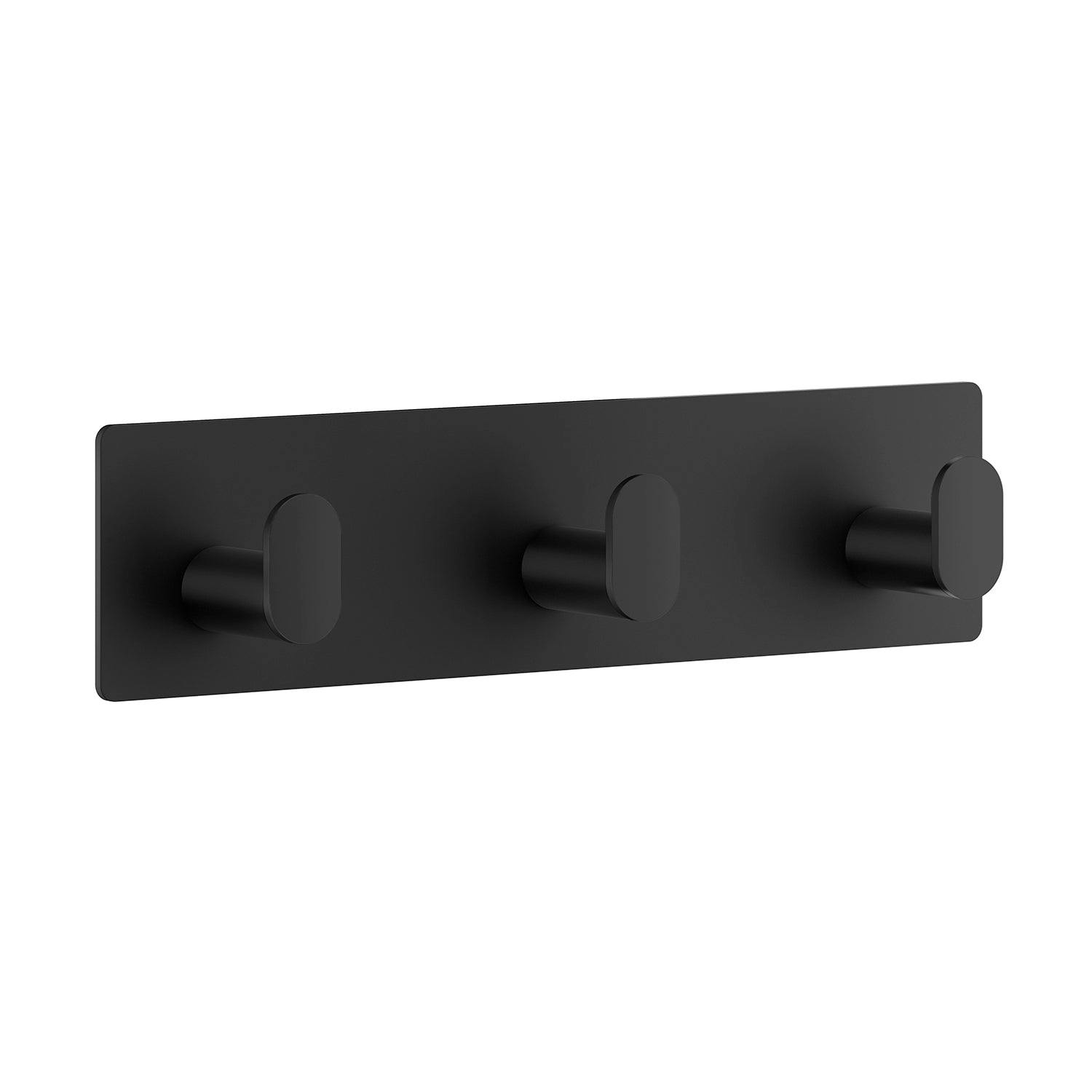 Rackhams Black Stainless Steel Triple Towel Hook (192 X 48Mm) Self Adhesive Bathroom Wall Mounted