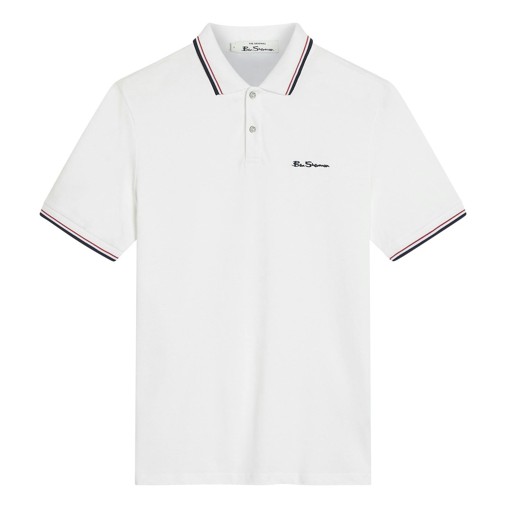 Ben Sherman Men's White Signature Pique Polo Shirt - Xl - 100% Organic Cotton