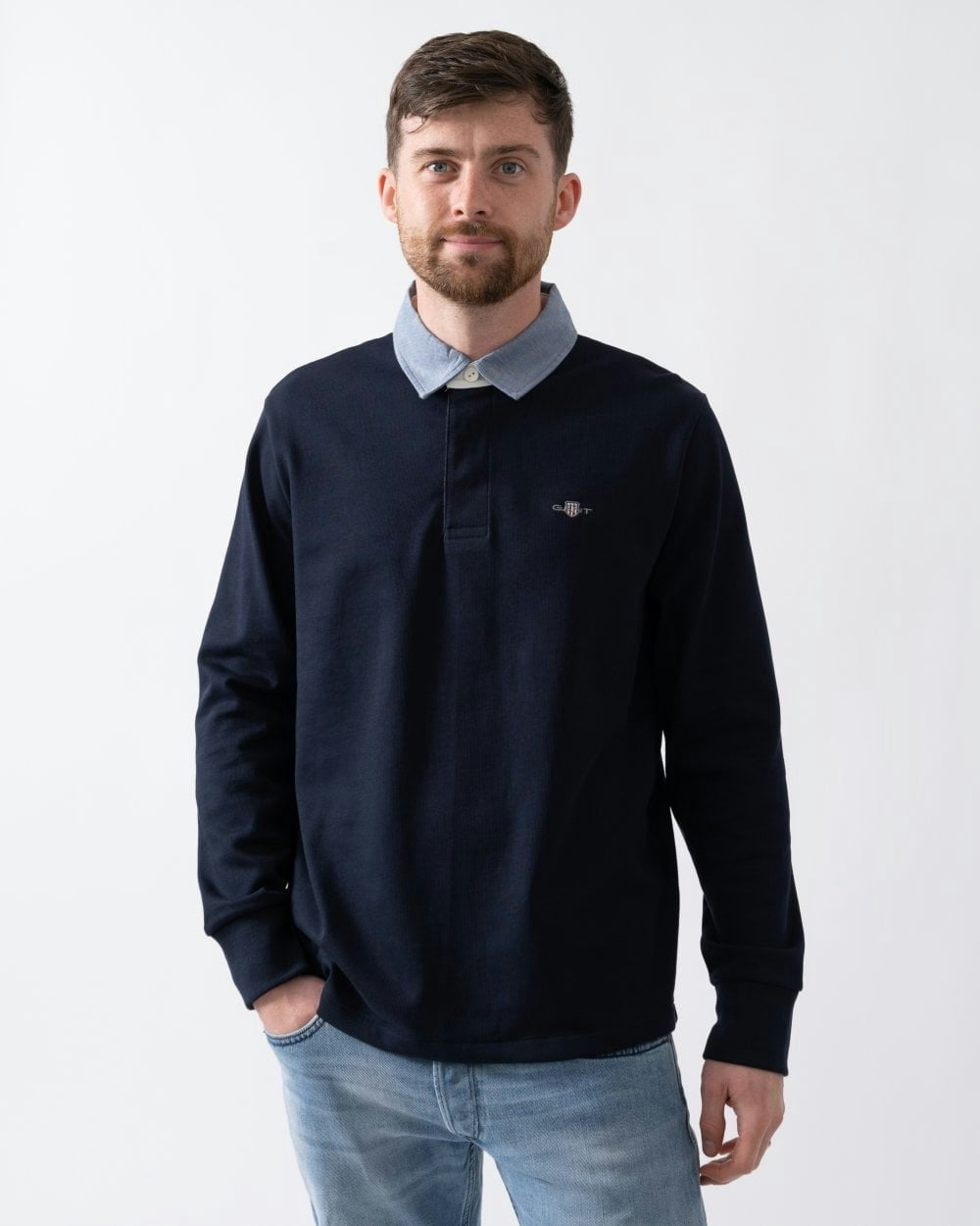 Gant Men's Blue Regular Fit Chambray Heavy Rugger - 433 Evening - 433 Evening - L
