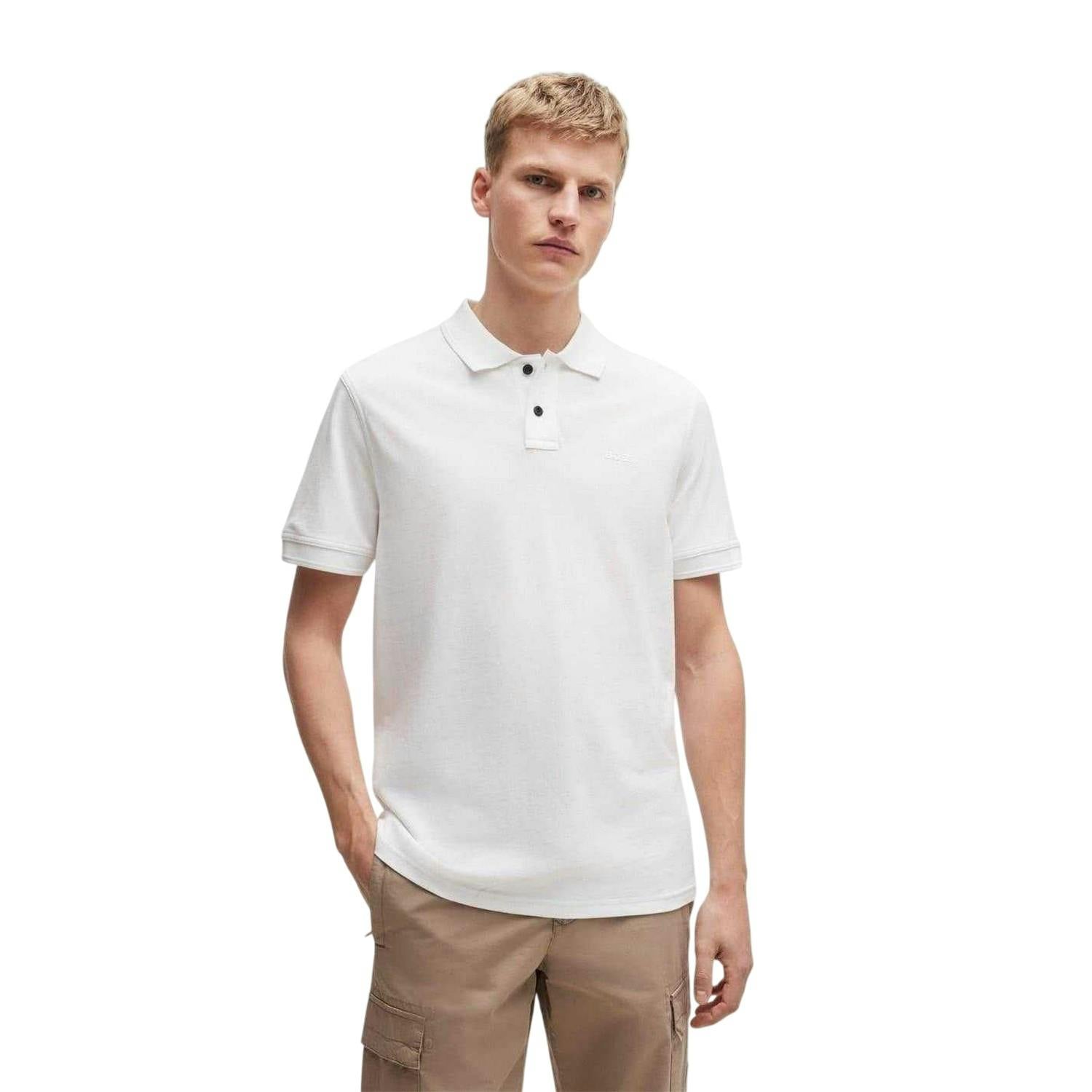 Boss Men's White Prime Cotton Regular Short-Sleeved Polo Shirt - Xl - 100% Mixed