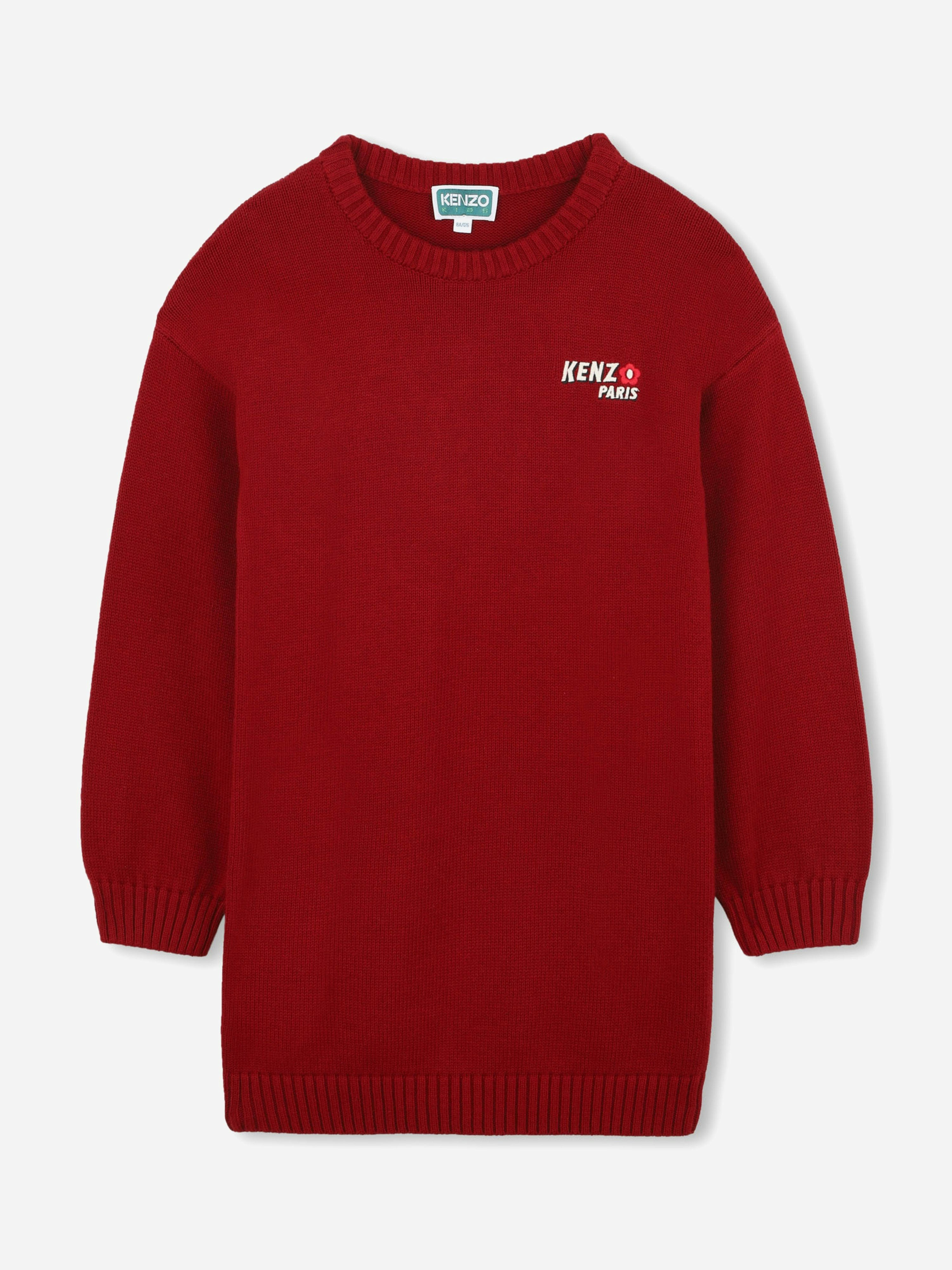 Kenzo Kids Girls Red Kenzo Paris Flower Logo Knitted Dress In - 14 Yrs