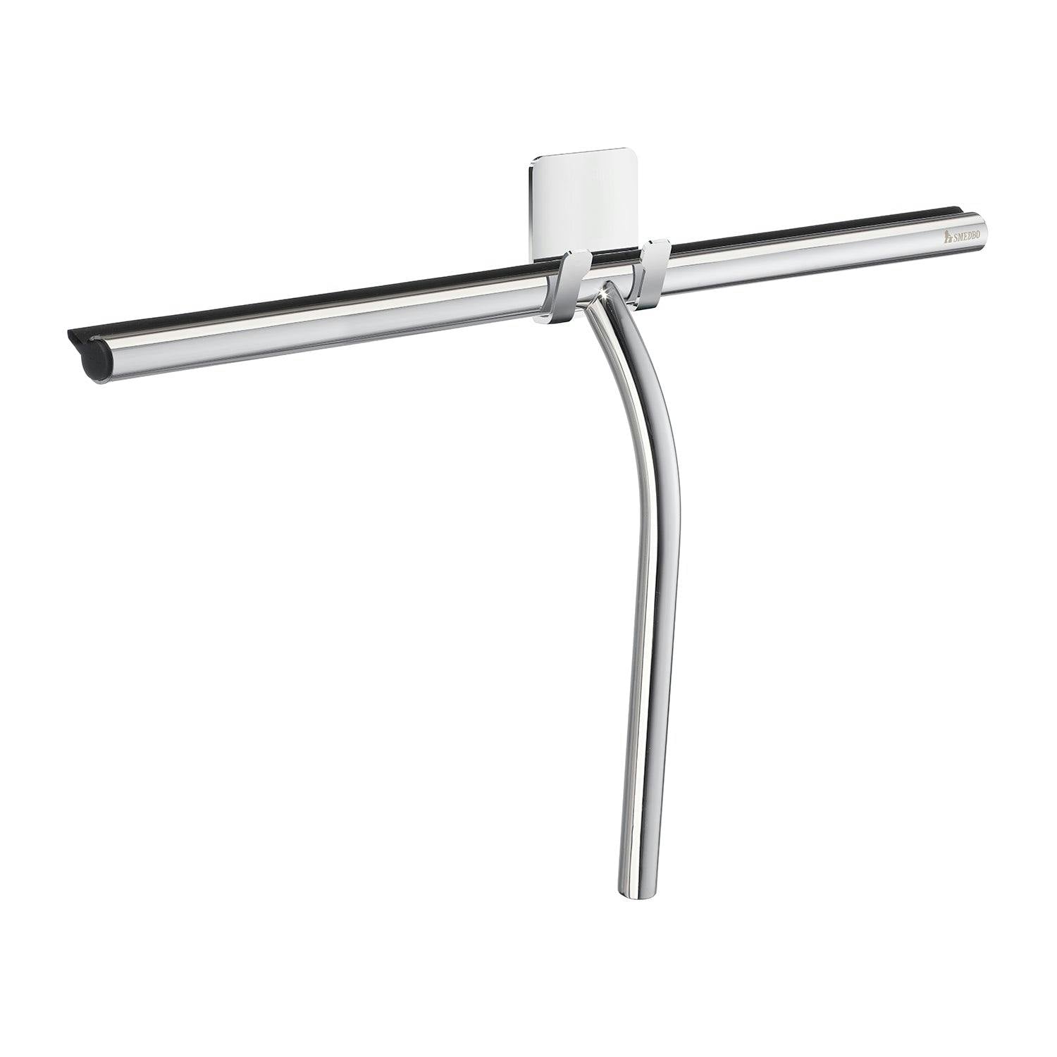 Smedbo Black Polished Stainless Steel Glass Shower Squeegee With Extra Wide Blade And Self Adhesive Hanging Hook