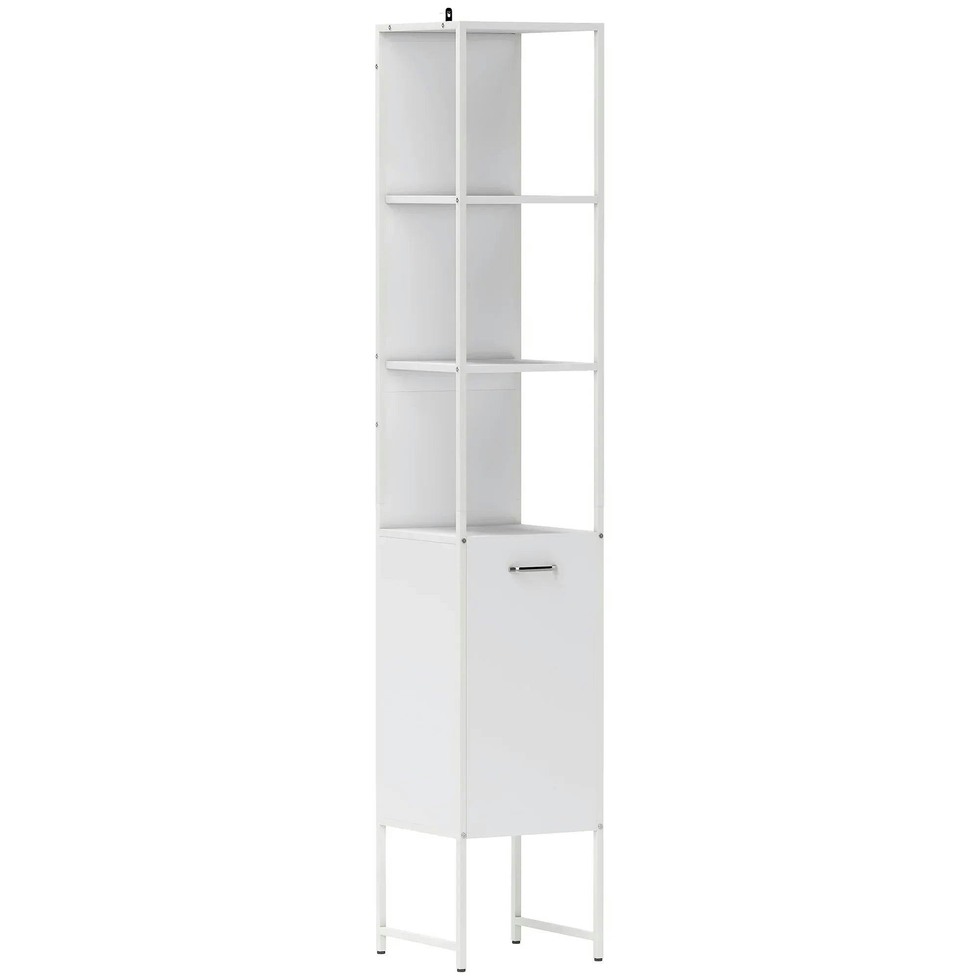 Rackhams White Tall Bathroom Cabinet With Open Shelves And Adjustable Shelf