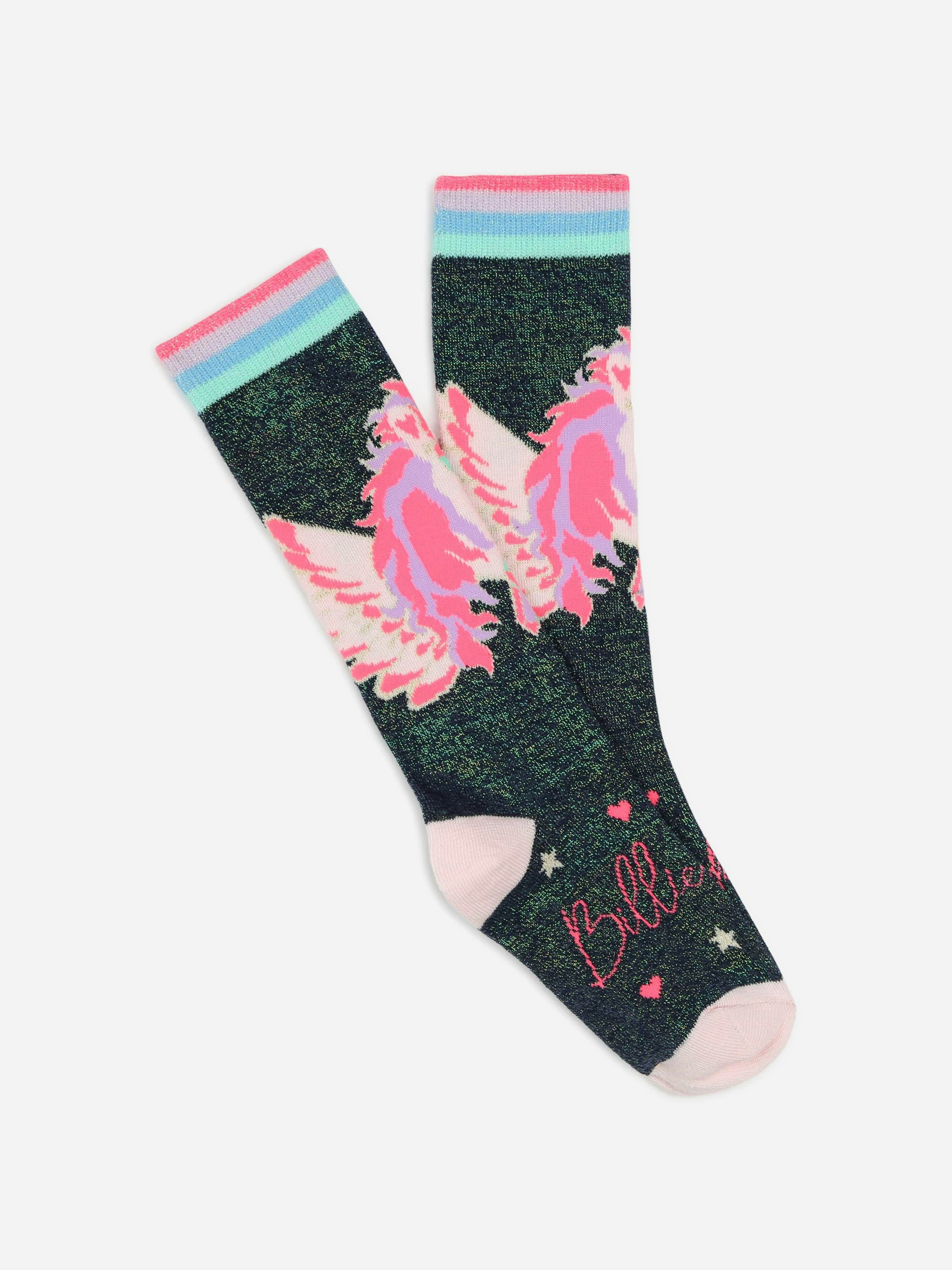 Billieblush Girls Blue Pegasus High Socks In Navy - Eu 35 - 38