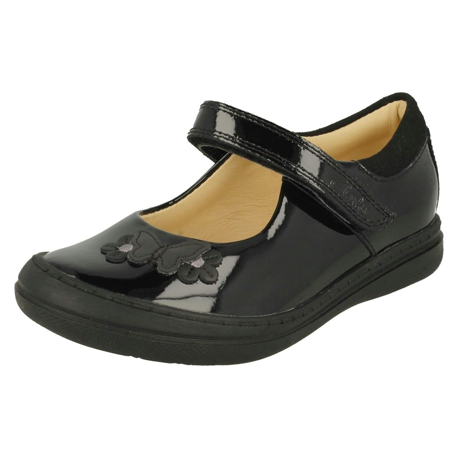 Clarks Girls Black Butterfly Detailed School Shoes Scooter Daisy - Patent - Uk 10.5 Child - F