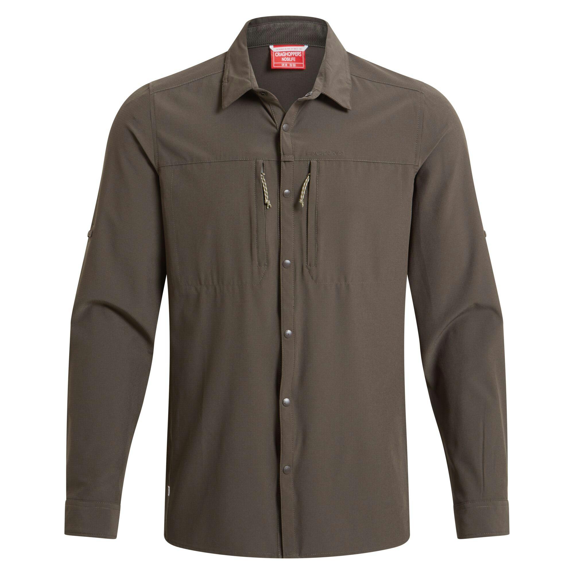 Craghoppers Men's Green Nosilife Long-Sleeved Shirt - Woodland - M - Woodland - 91% Recycled Polyester/9% Elastane