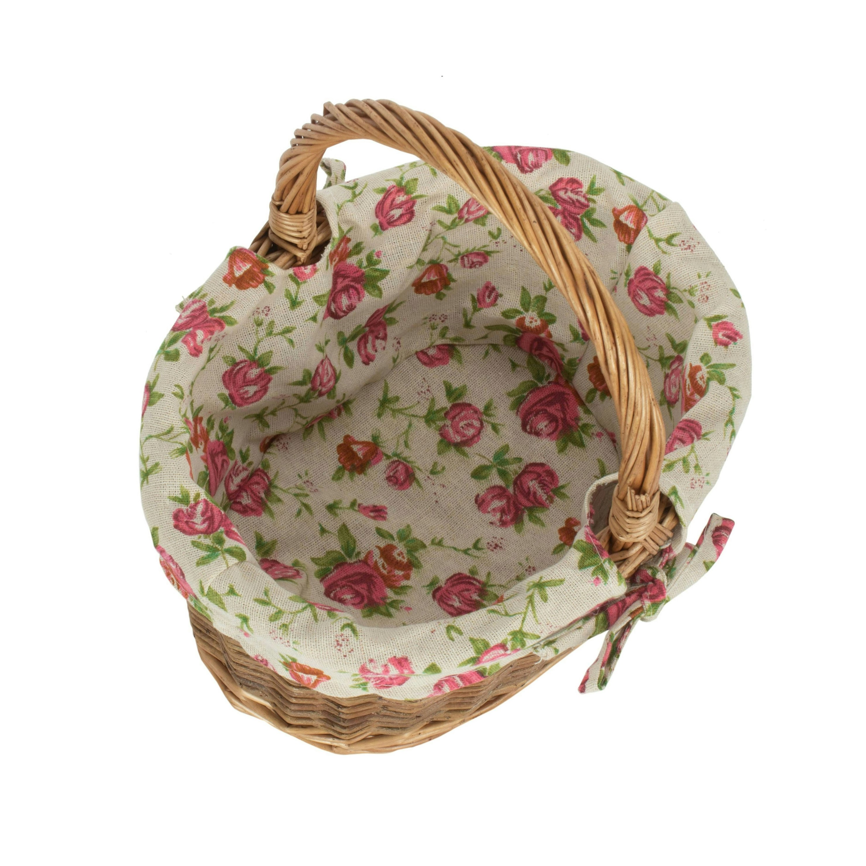 Rackhams Blue Checked Lined Country Oval Wicker Shopping Basket - Small