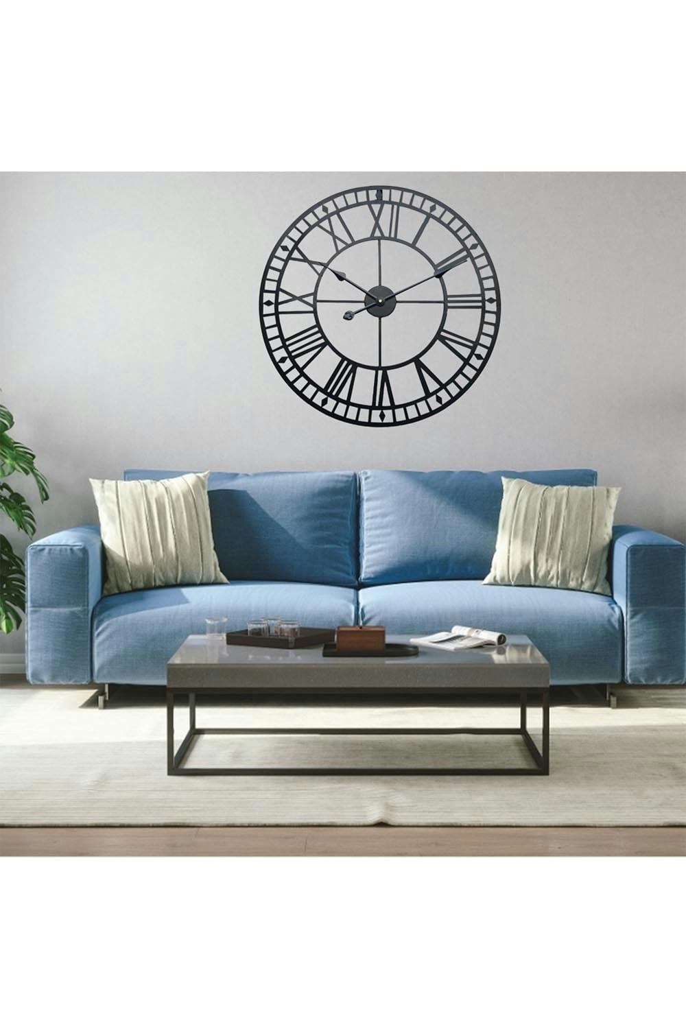 Living And Home Black 40Cm Dia Round Roman Numeral Skeleton Wall Clock With Scale