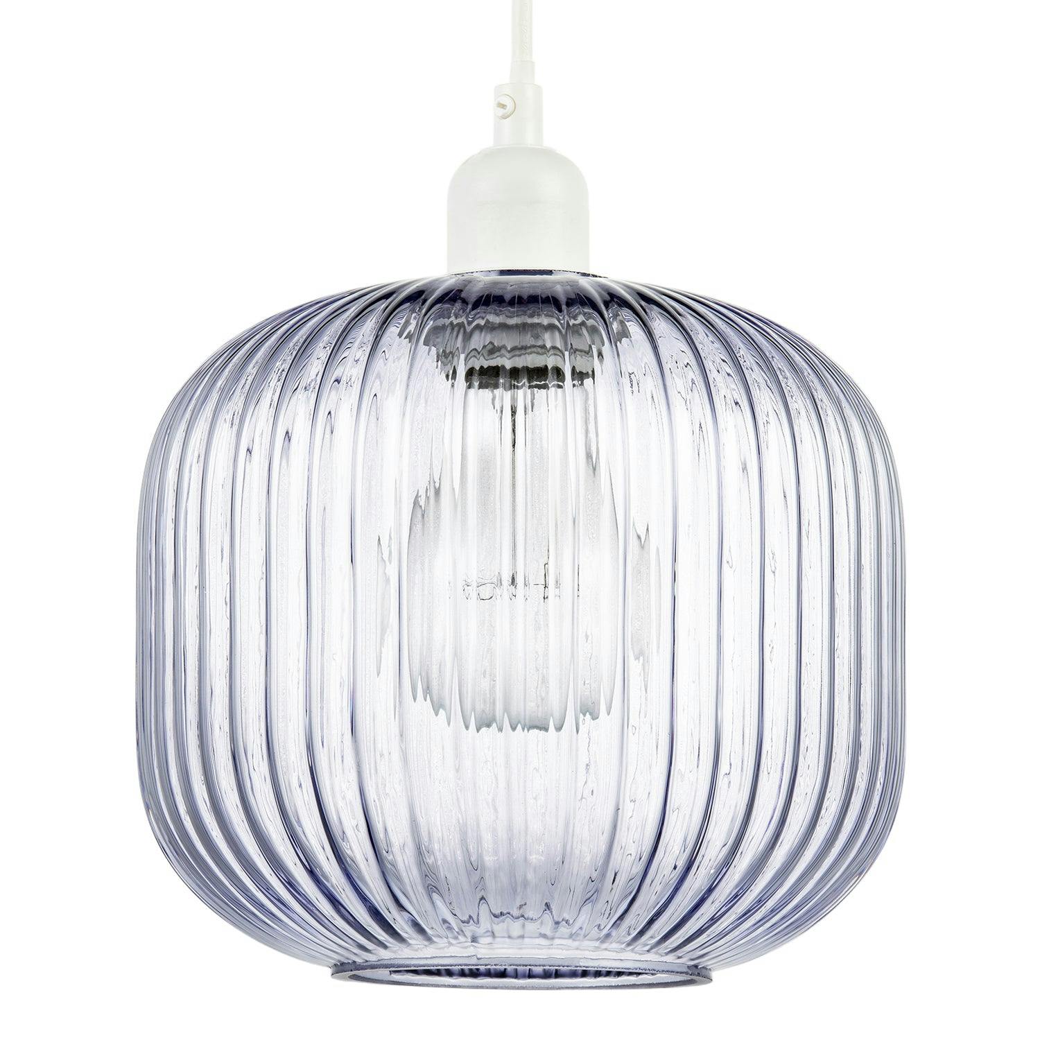 Happy Homewares Lilac Modern Designer Soft Line Ribbed Glass Round Pendant Lamp Shade