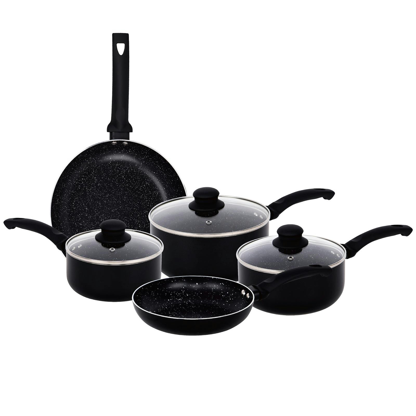 Gr8 Home Black Aluminium 8 Pc Marble Ceramic Non Stick Induction Frying Pan Saucepan Set