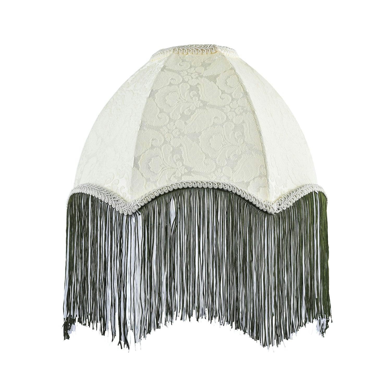 Happy Homewares Cream/Dark/Green Floral Victorian Velvet Shade With And White Tassels