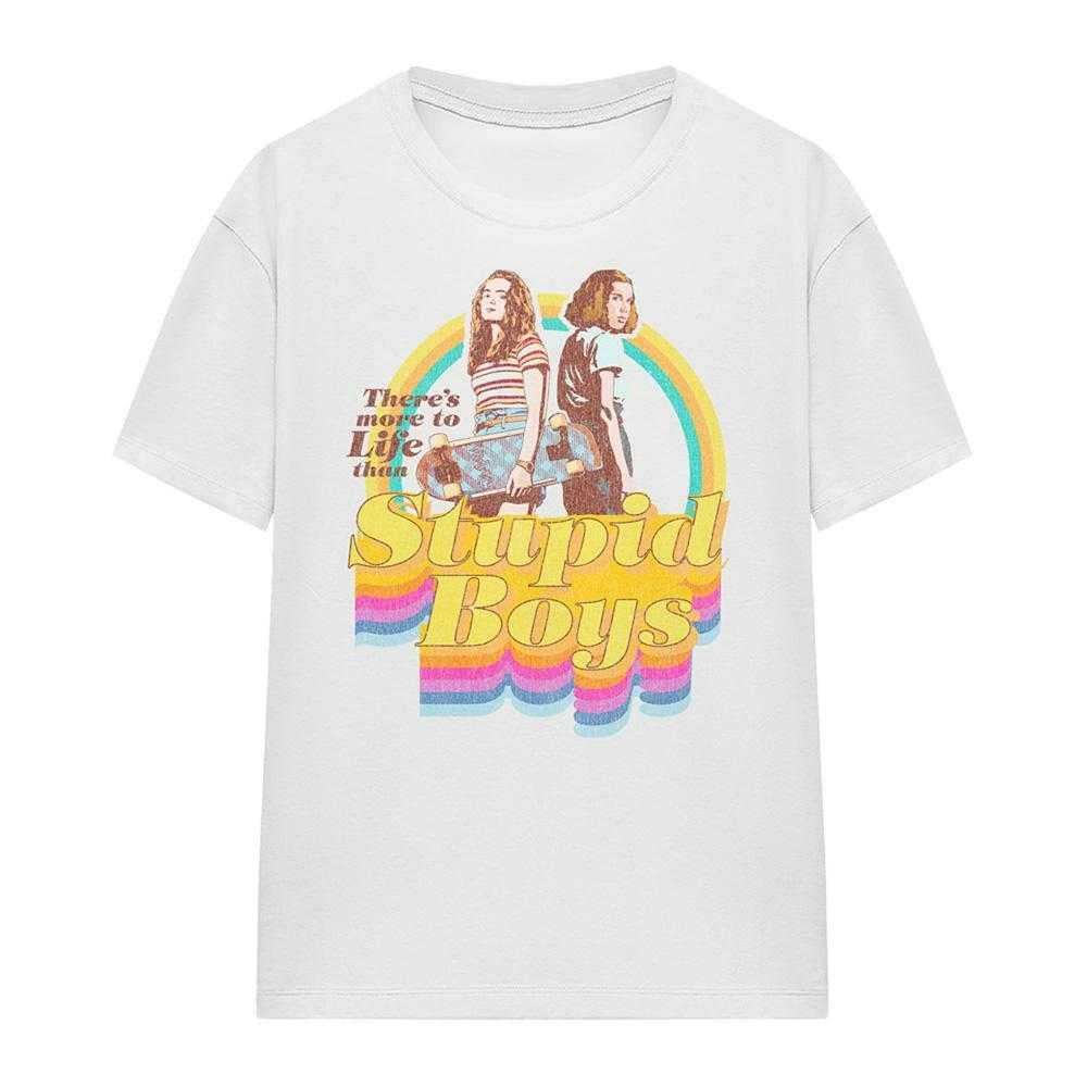 Stranger Things Women's White Stupid Boys T-Shirt - Xxl