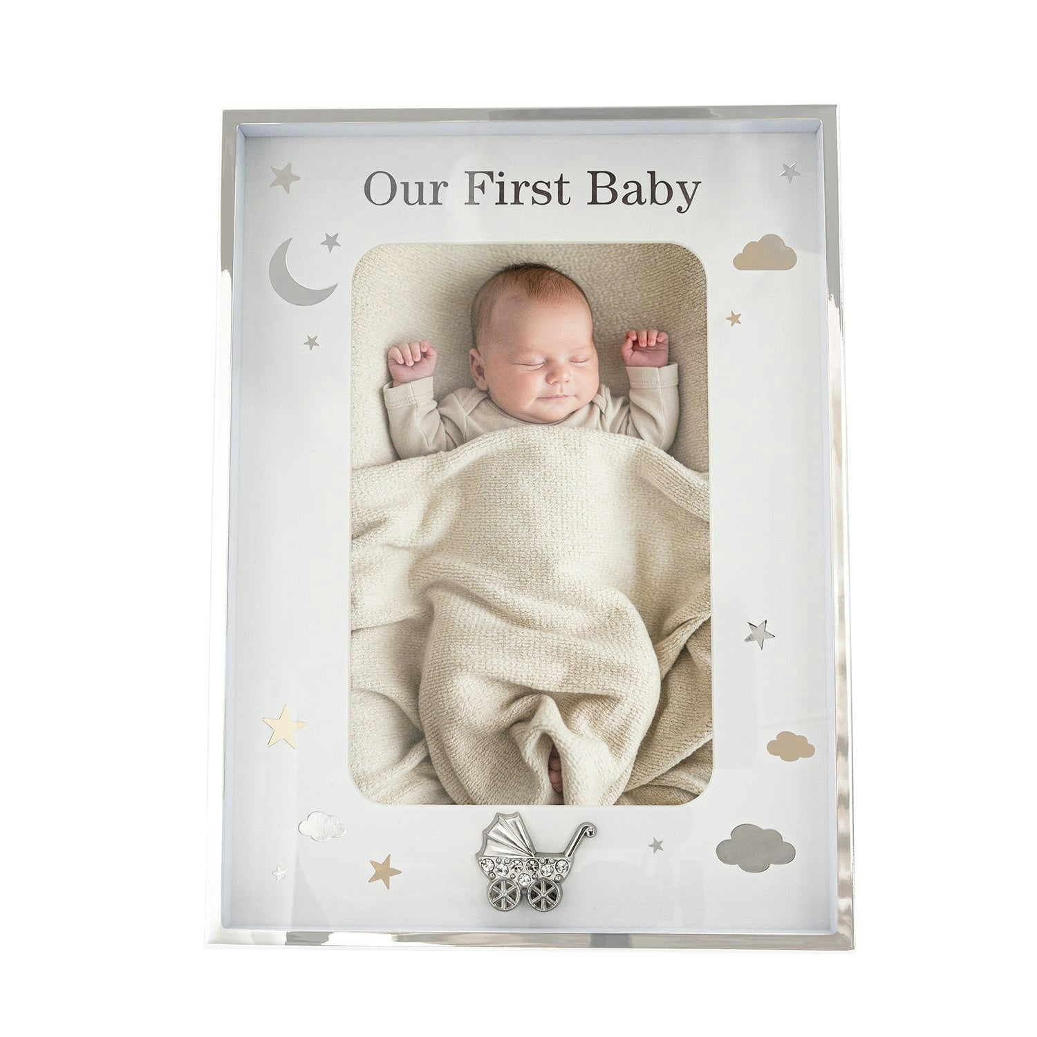 Rackhams Silver/Gold First Baby Plated Frame With And Stars And Clouds