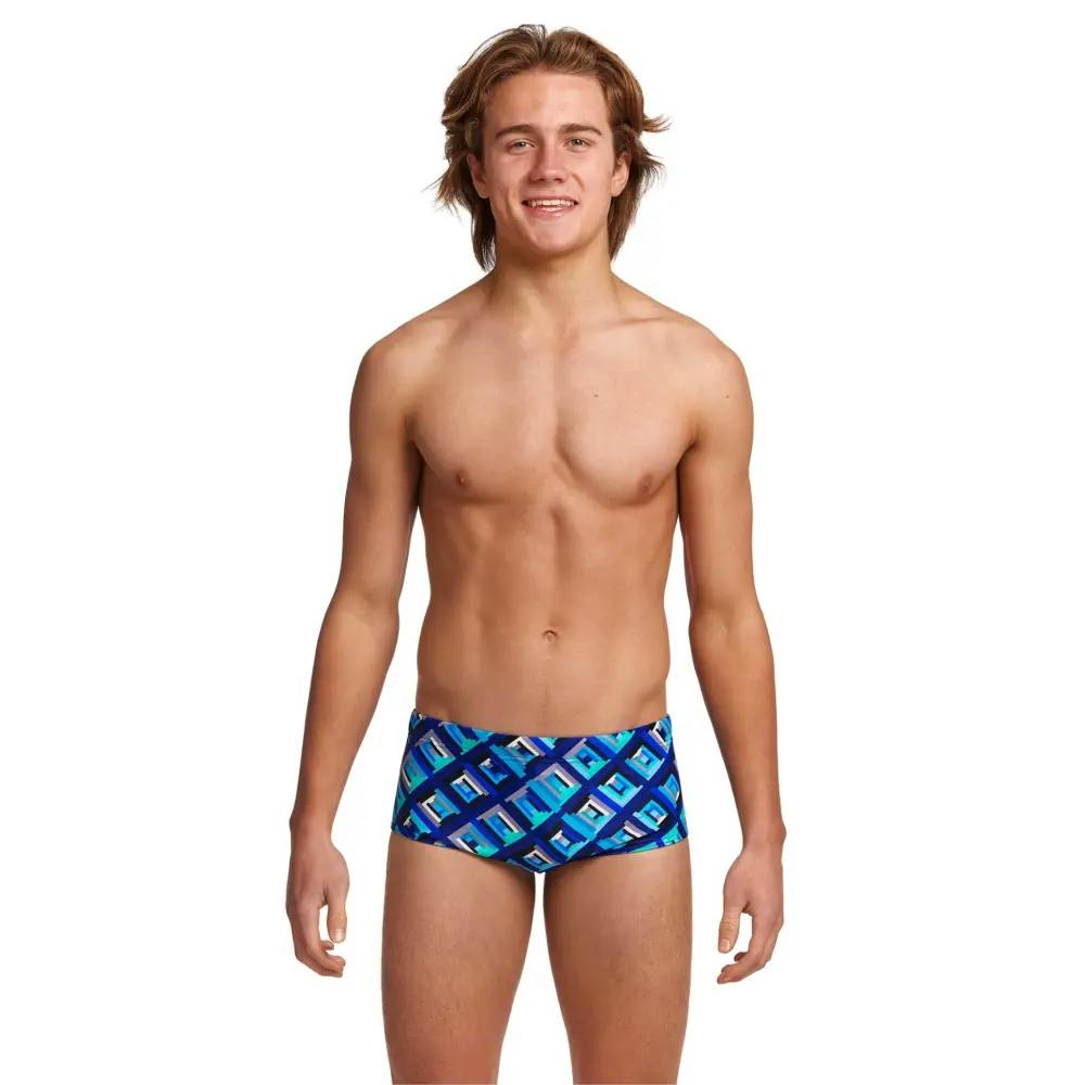 Funky Trunks Boys Blue Bunkers Sidewinder Swim Trunks - Waist Size 26