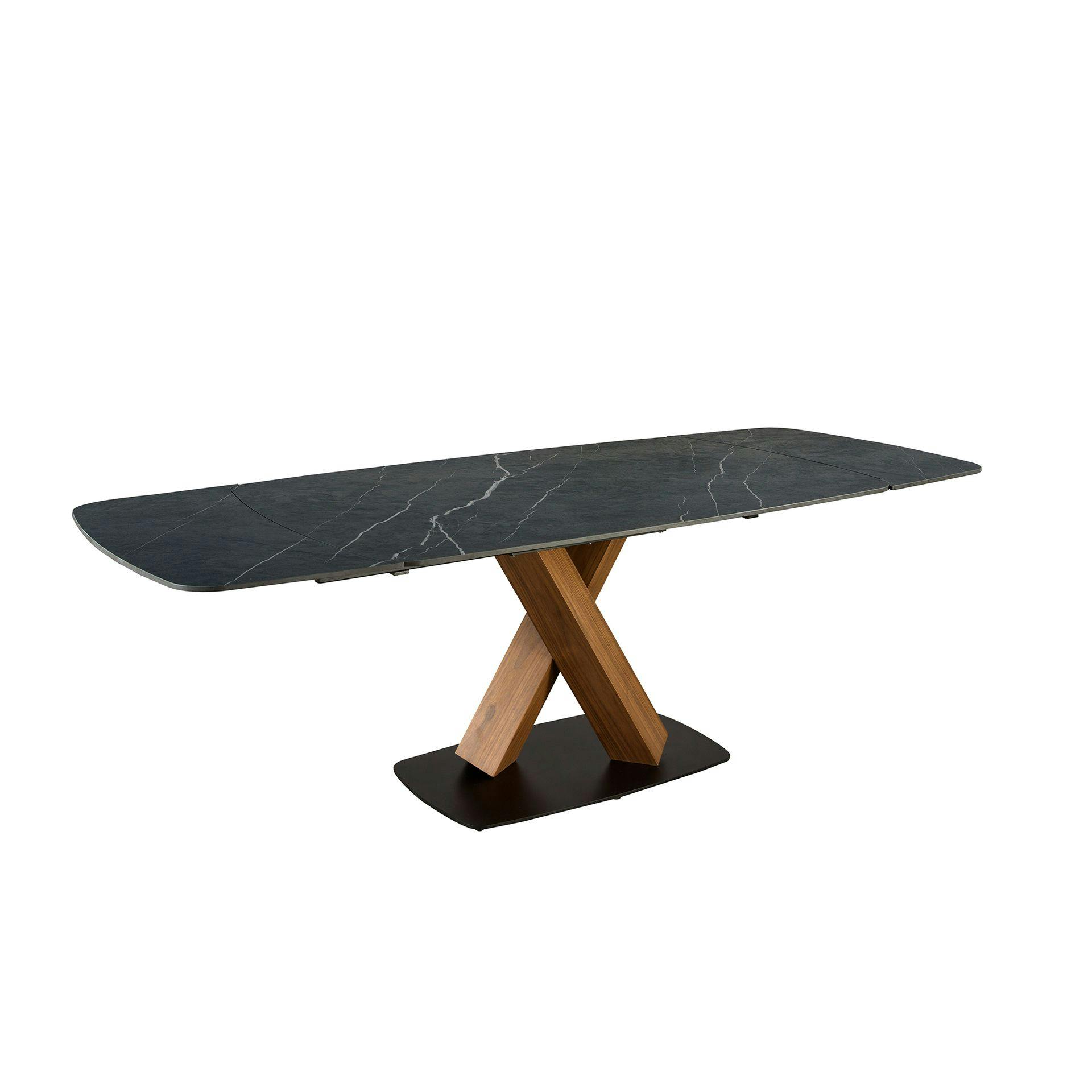 Angel Cerdá Black/White Oval Extending Dining Table With Porcelain Marble And Walnut Barrel 1149