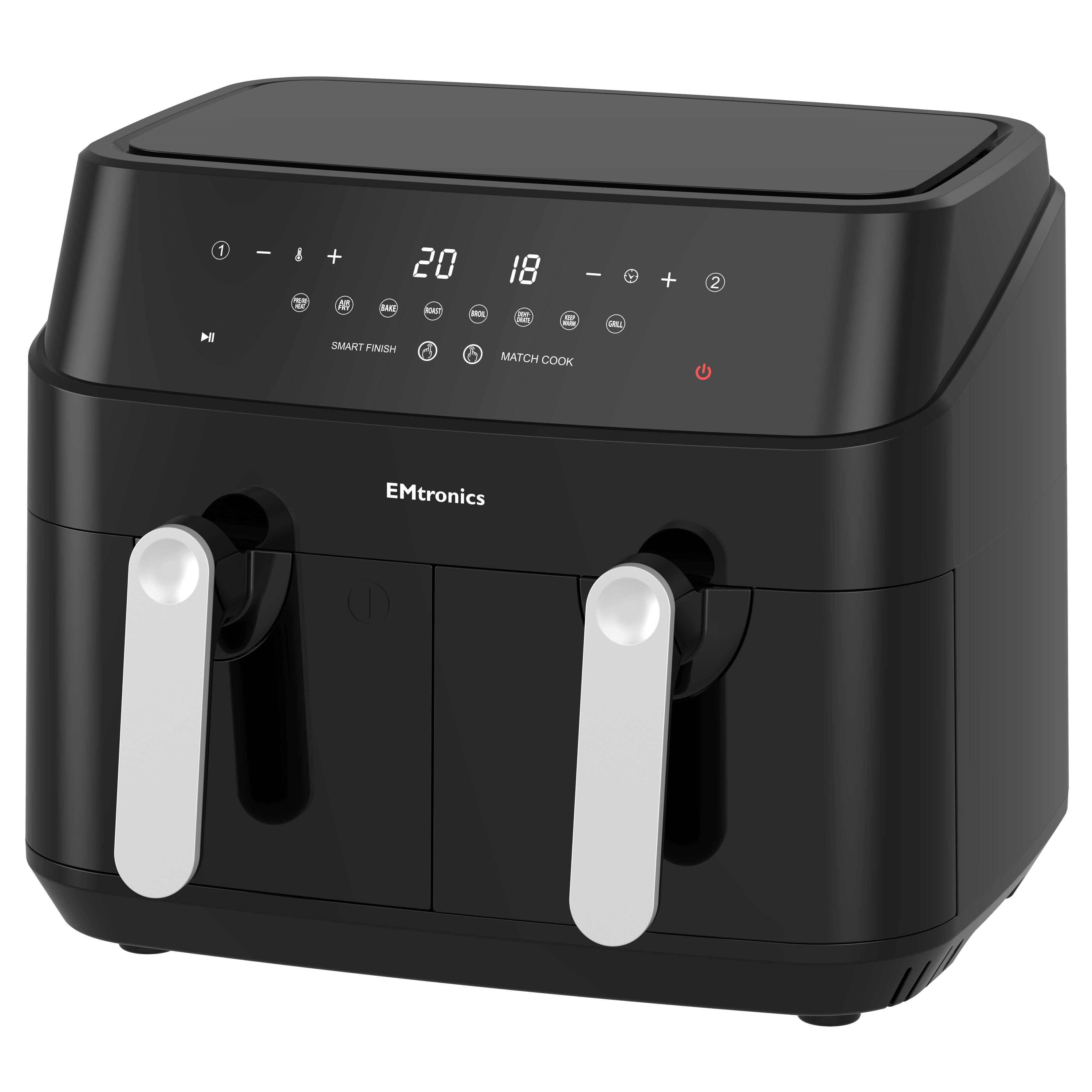 Emtronics Black Double Basket Air Fryer 9 Litre With 99 Minute Timer