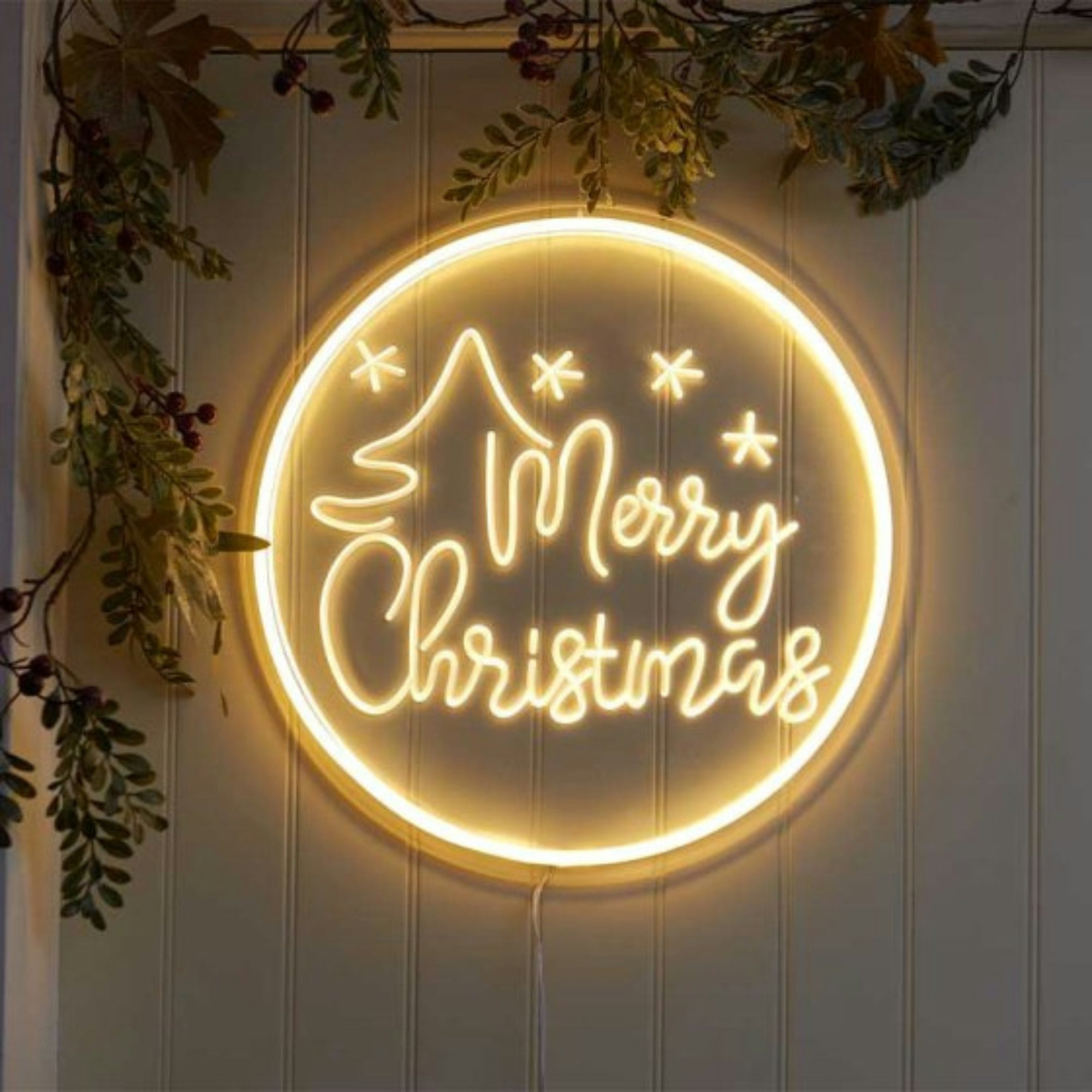 Rackhams Light/White 40Cm Usb Powered Up Merry Christmas Neon Sign In Warm