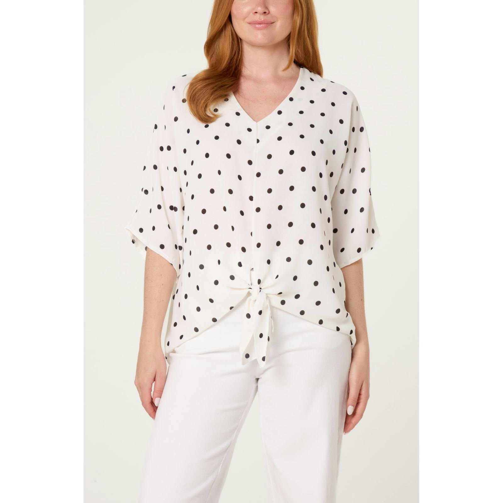 Blue Vanilla Blue/White Vanilla Polka Dot Knot Front Top - S-M