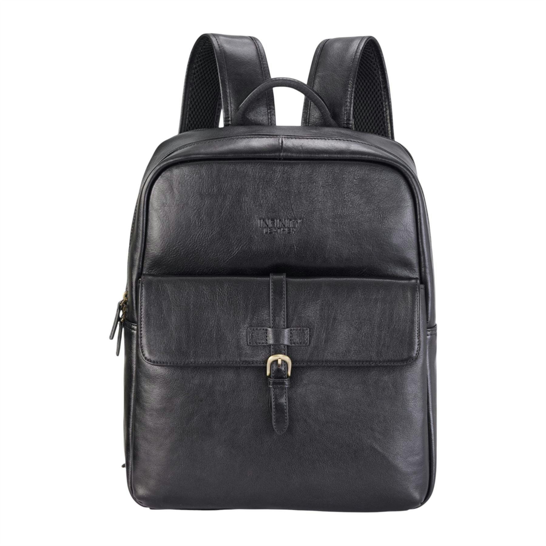 Infinity Leather Black Genuine Leather Vintage Laptop Backpack Travel Bag - Cove - 29.5 X 37.5 X 13 Cm