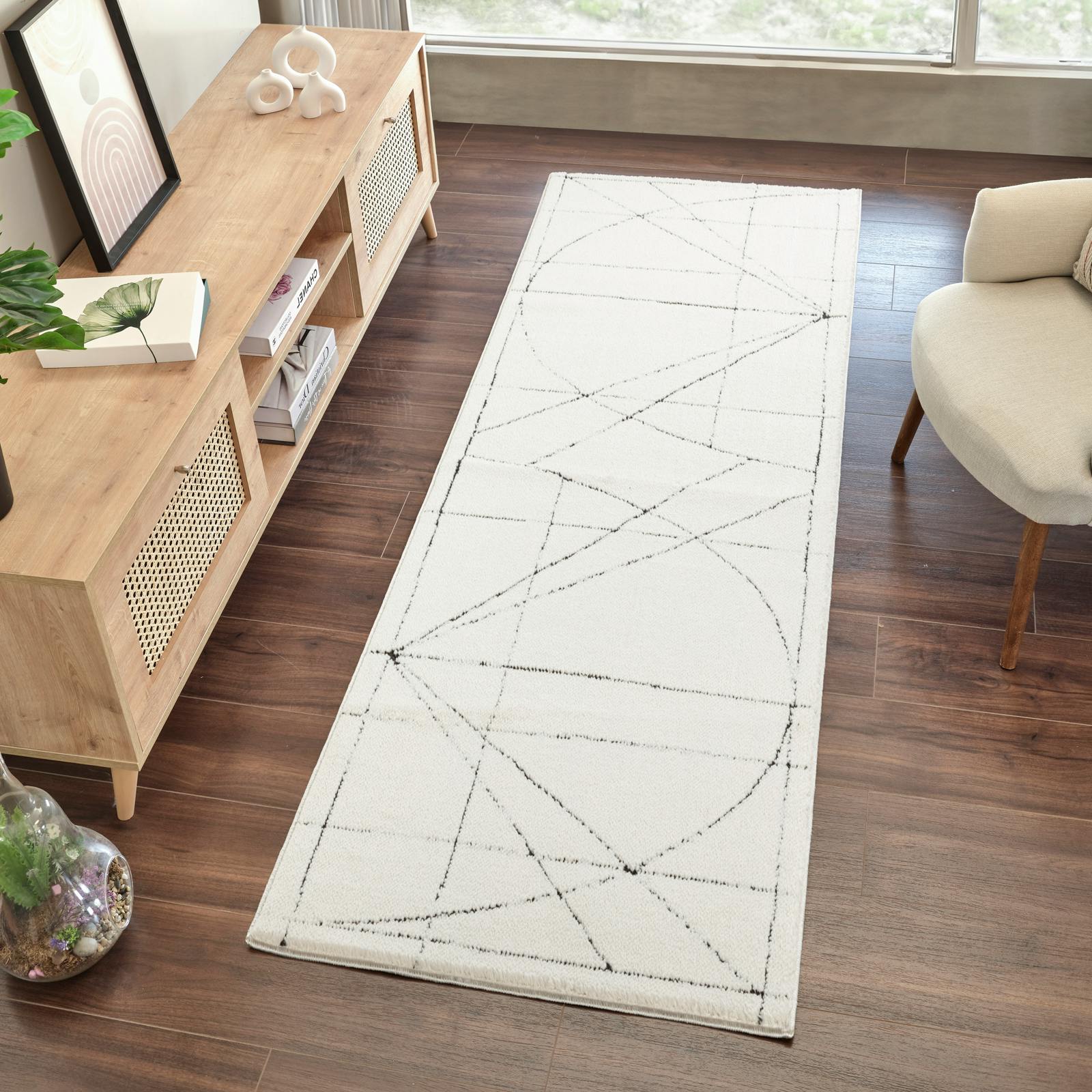 Livabliss Ivory/Black Galey Alix Architect-Modern Graphic High Pile Rug - 80 X 220 Cm