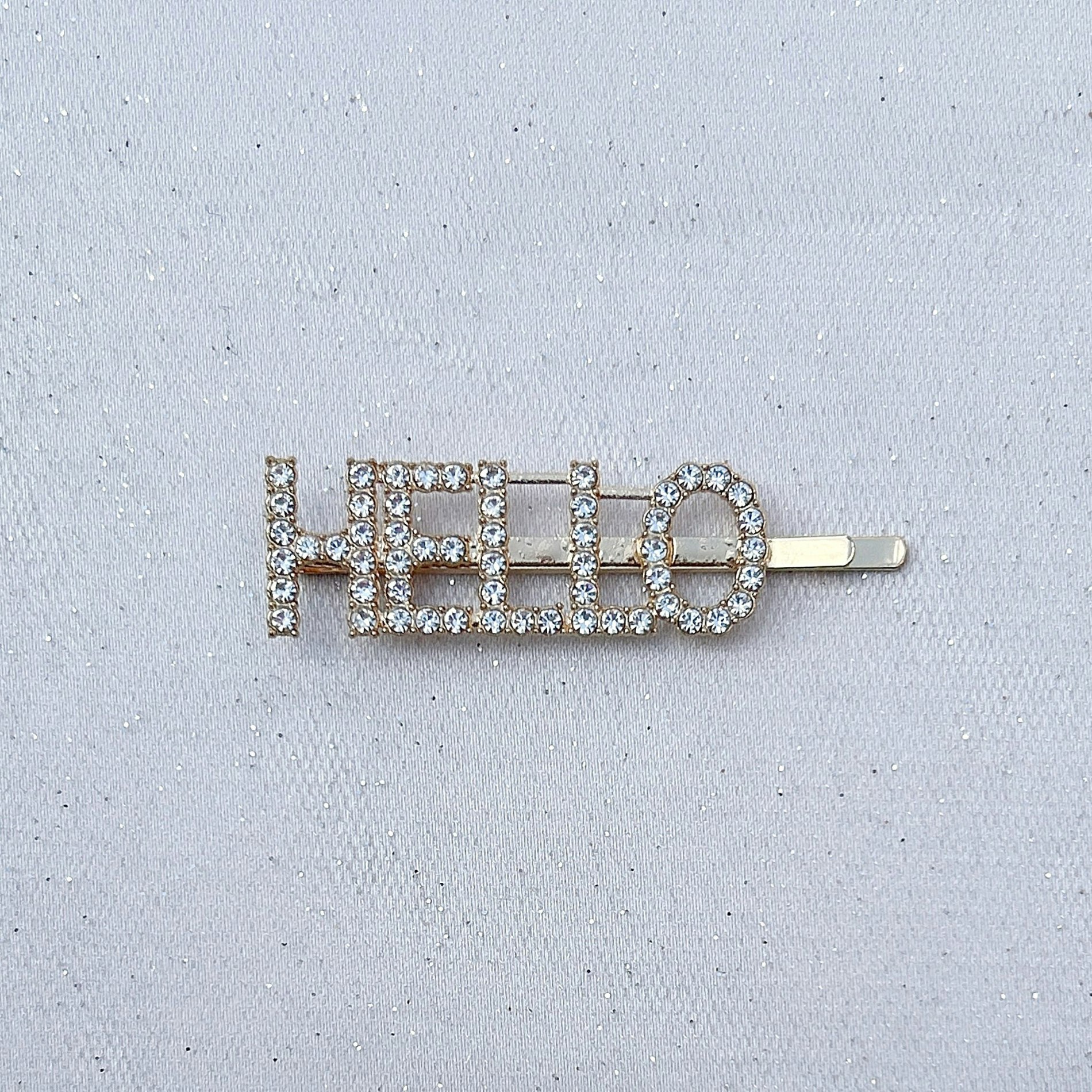 Queenmee Accessories Gold Word Hair Clip Word Hair Slide Diamante Hair Grip - Hello
