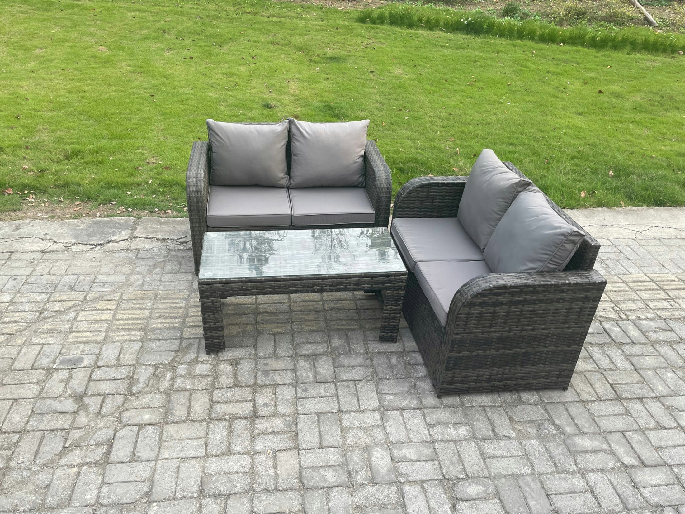 Fimous Dark/Grey Outdoor Garden Furniture Sets Wicker Rattan Furniture Sofa Sets With Rectangular Coffee Table