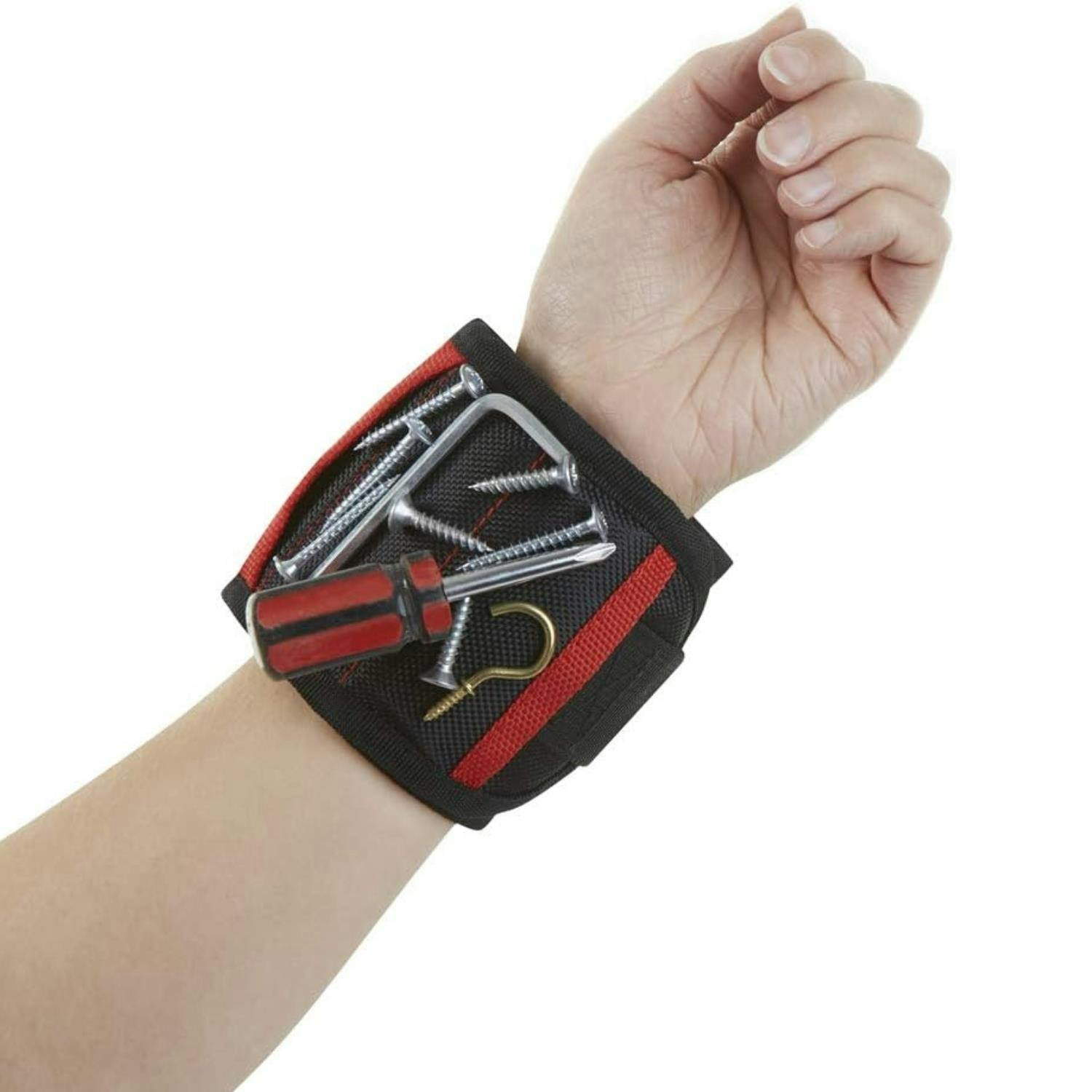 Rackhams Black Magnetic Wristband Tool Holder With 15 Magnets And Storage Pockets - 1 - Magnetic Wristband