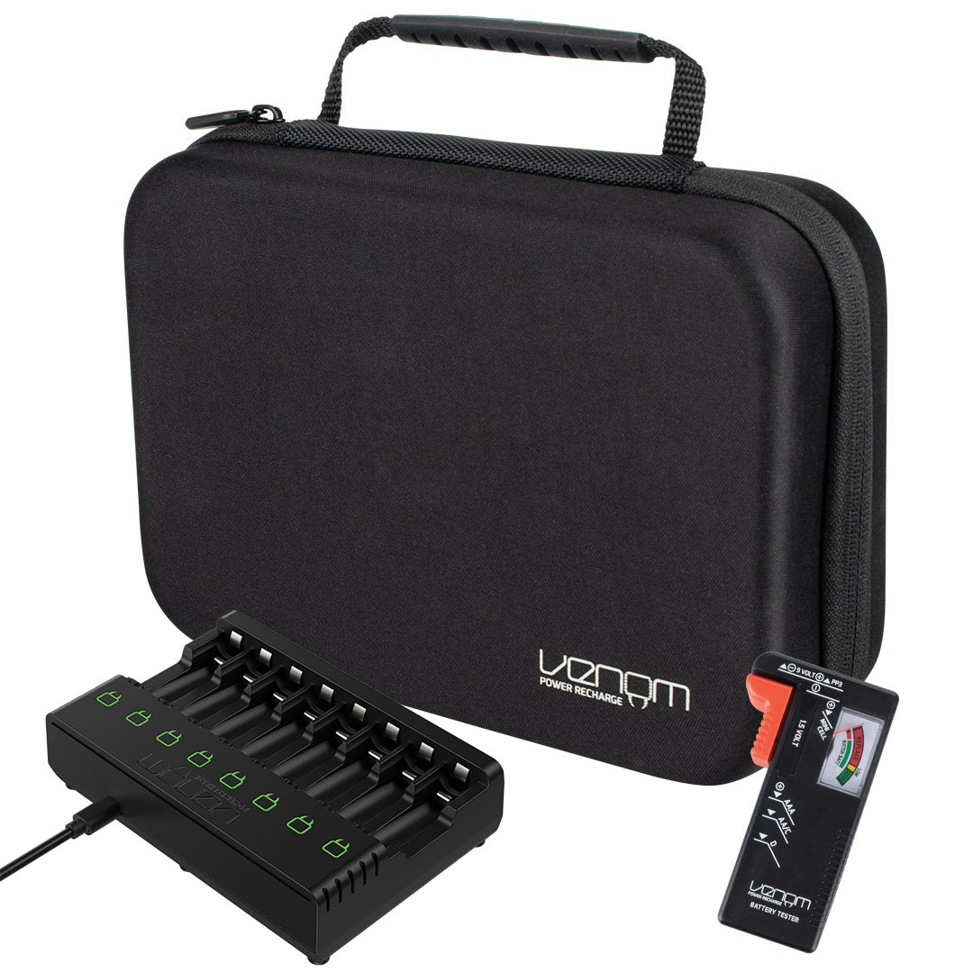 Venom Recharge Battery Organiser Storage Case, Tester And 8 Way Charger Dock - Recharge Battery Organiser Storage Case, Tester And 8 Way Charger Dock