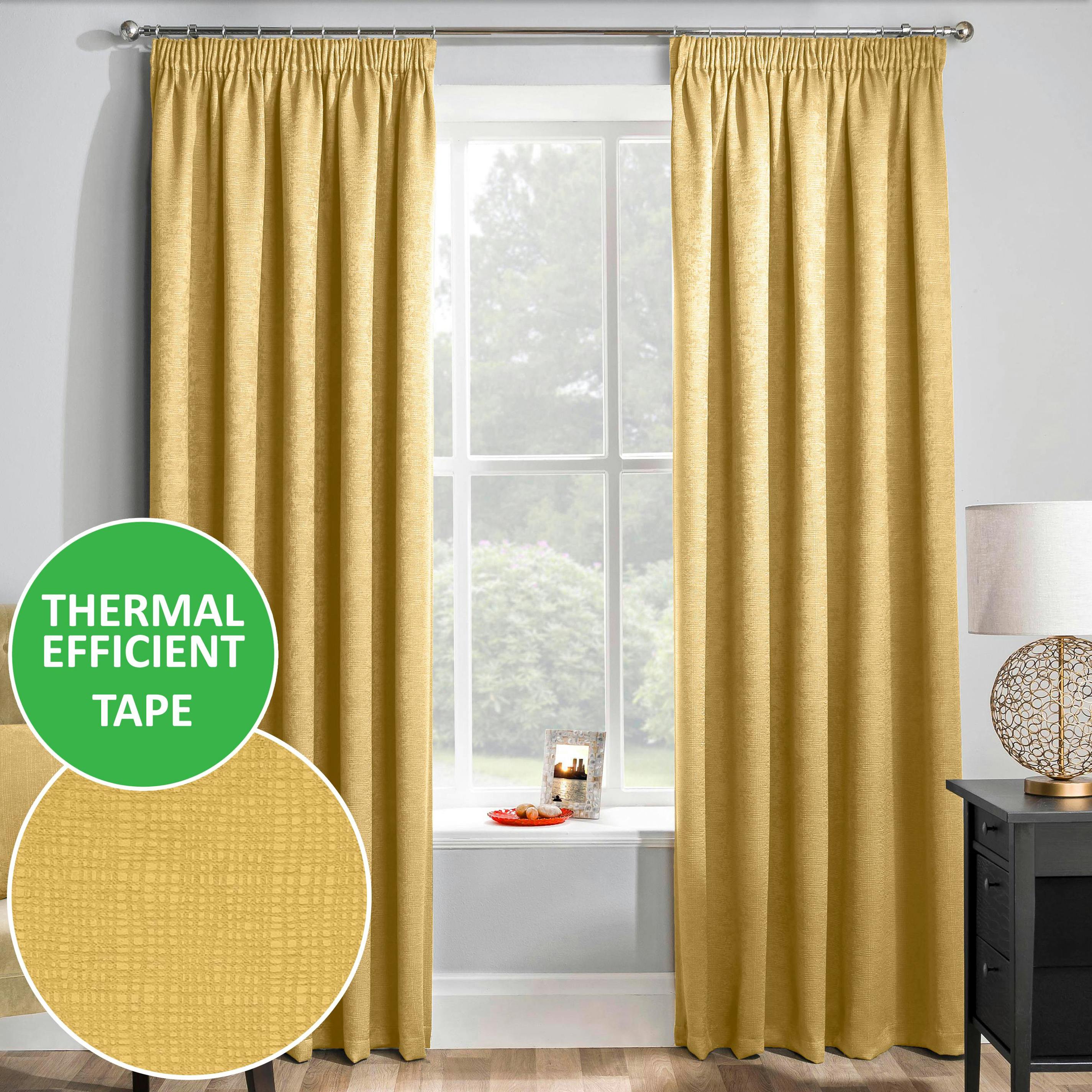 Rackhams Light Matrix Plain Thermal Room Darkening Energy Saving Tape Top Curtains For Living Rooms & Bedrooms - 66" (168Cm) Width X 54" (137Cm) Drop - Ochre