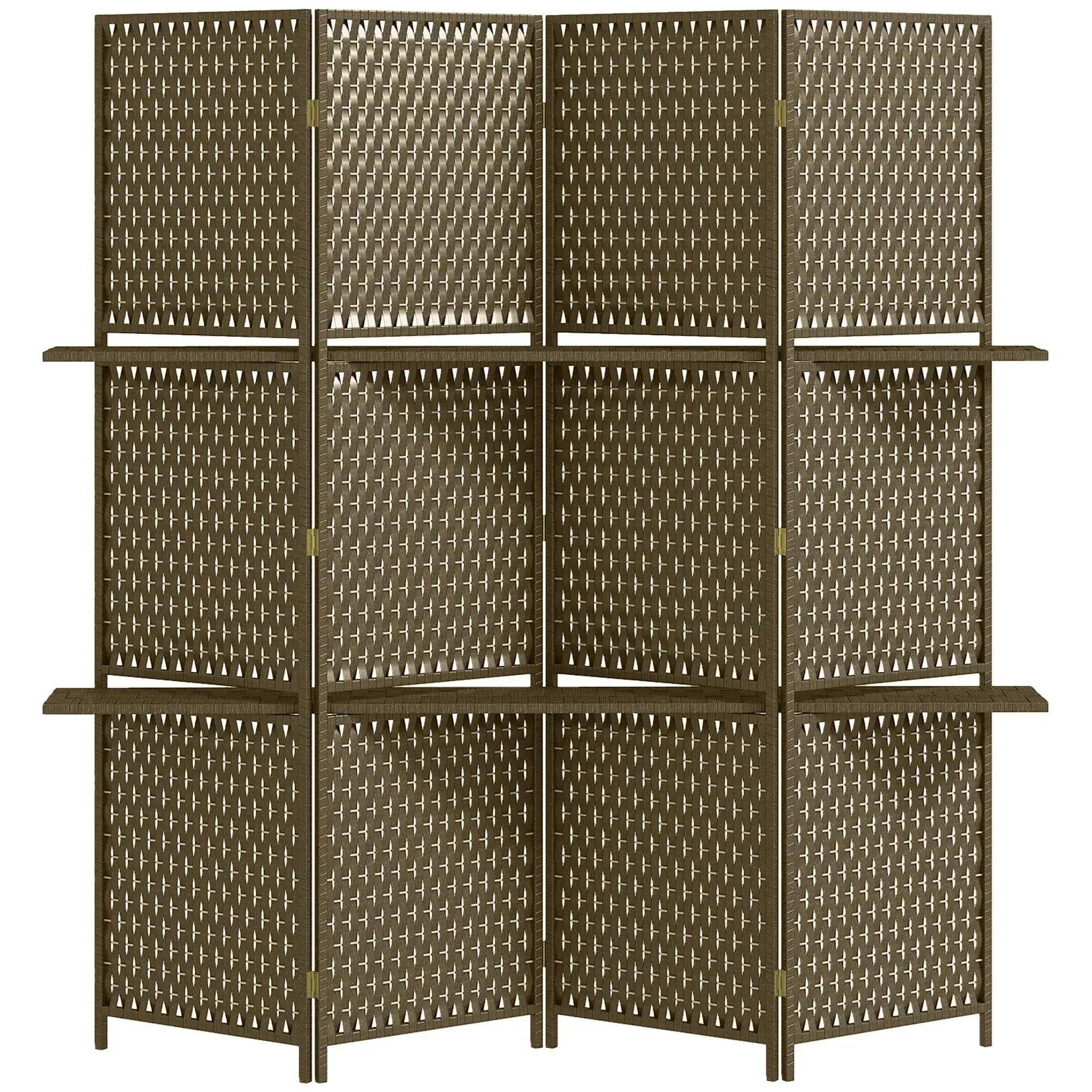 Homcom Brown 4-Panel Room Divider With Storage Shelves Wave Fibre 180 Cm, | Freestanding Folding Privacy Screen Panels, Partition Wall Divider, For Indoor, Bedroom, Office - Image 8