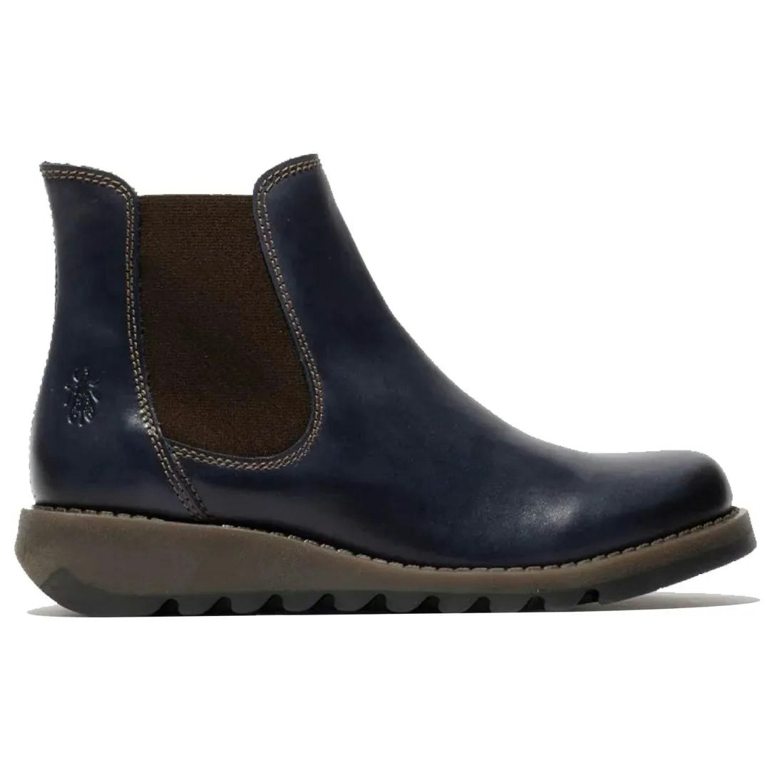 Fly London Women's Blue Salv195 - Wedge Heel Leather Chelsea Ankle Boots - Uk 7