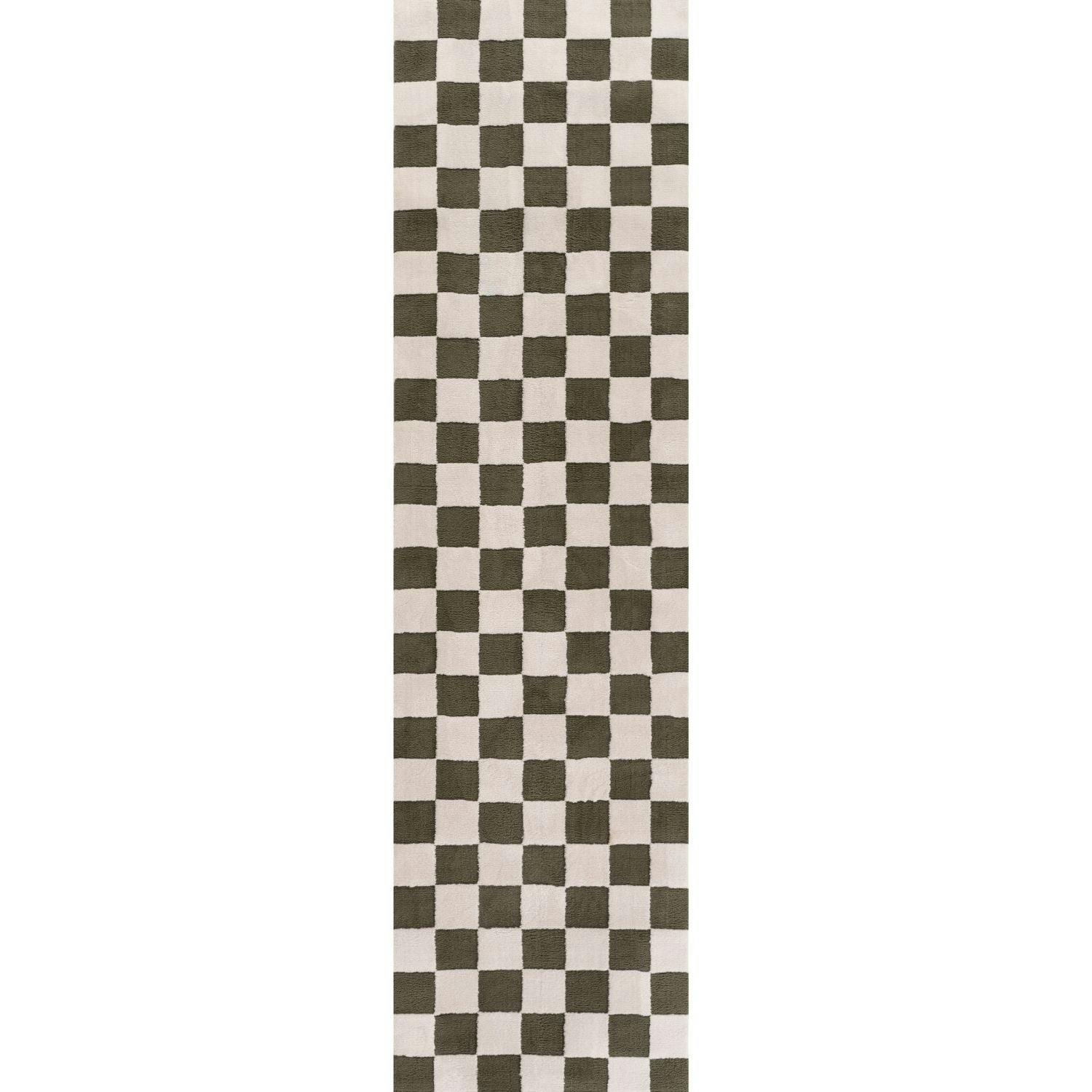 The Rugs Green Loft Checkerboard Rug - 80X300 Cm