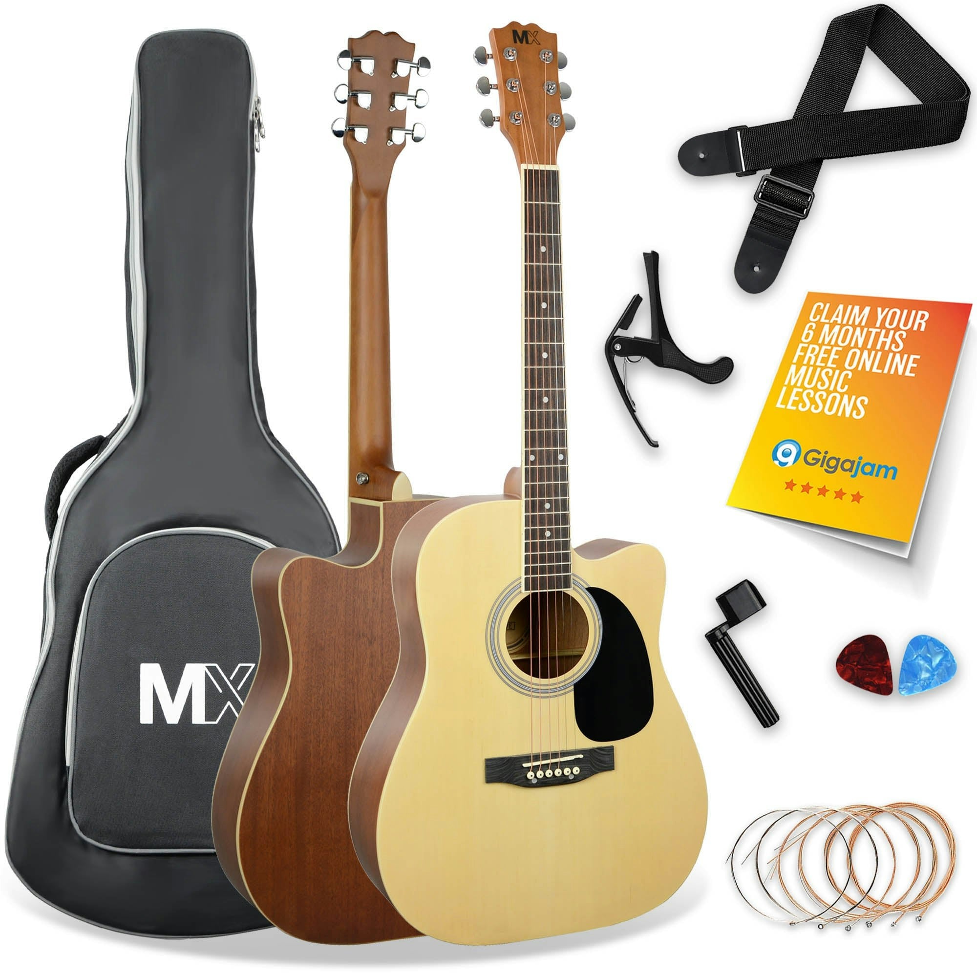 3rd Avenue MX Cutaway Acoustic Guitar Pack - Natural - Dreadnought Body - Spruce Top - Mahogany - Matte Finish - Includes Accessories - Image 3