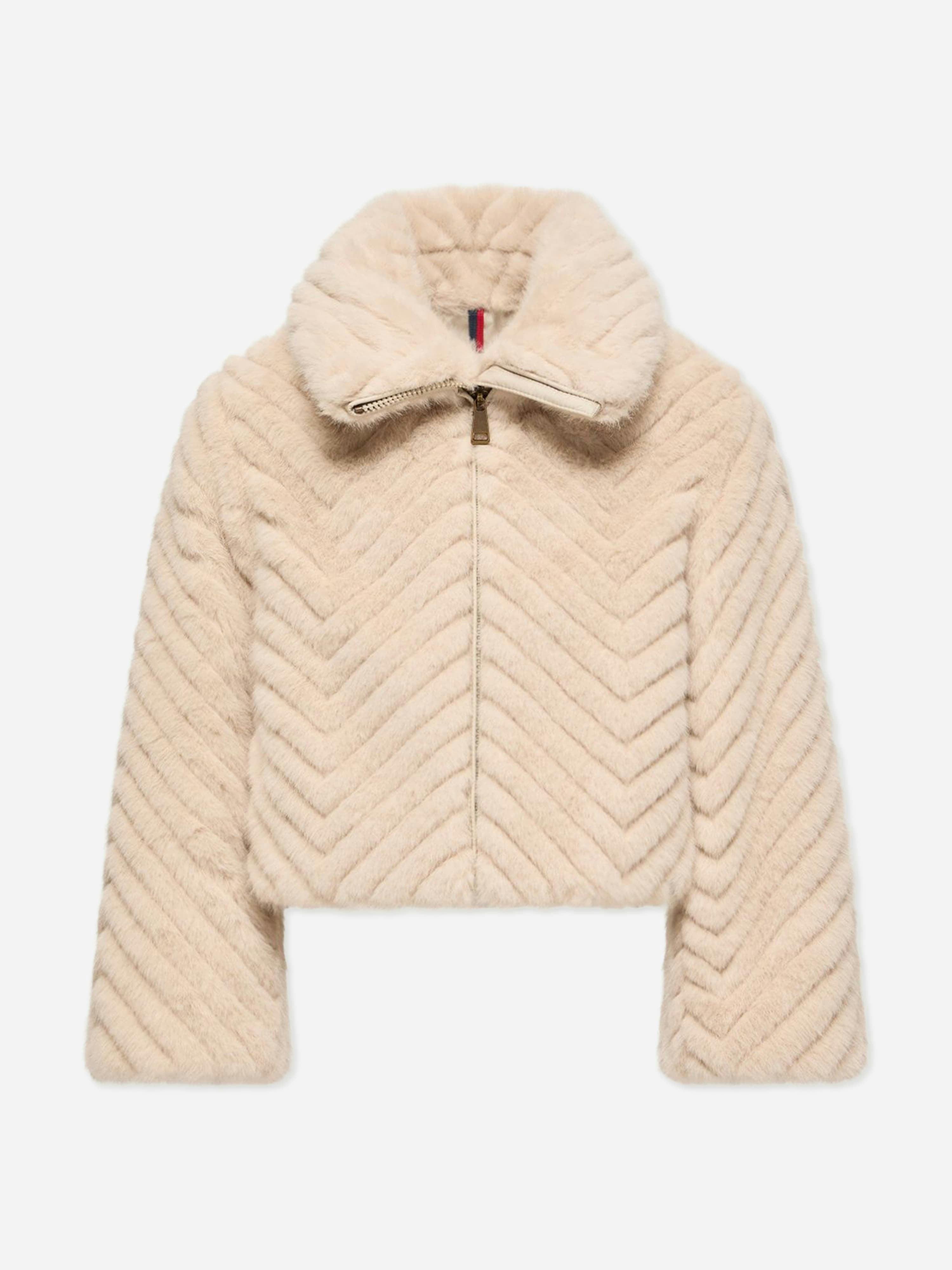 Moncler Enfant Girls Beige Faux Fur Eira Jacket In - 10 Yrs