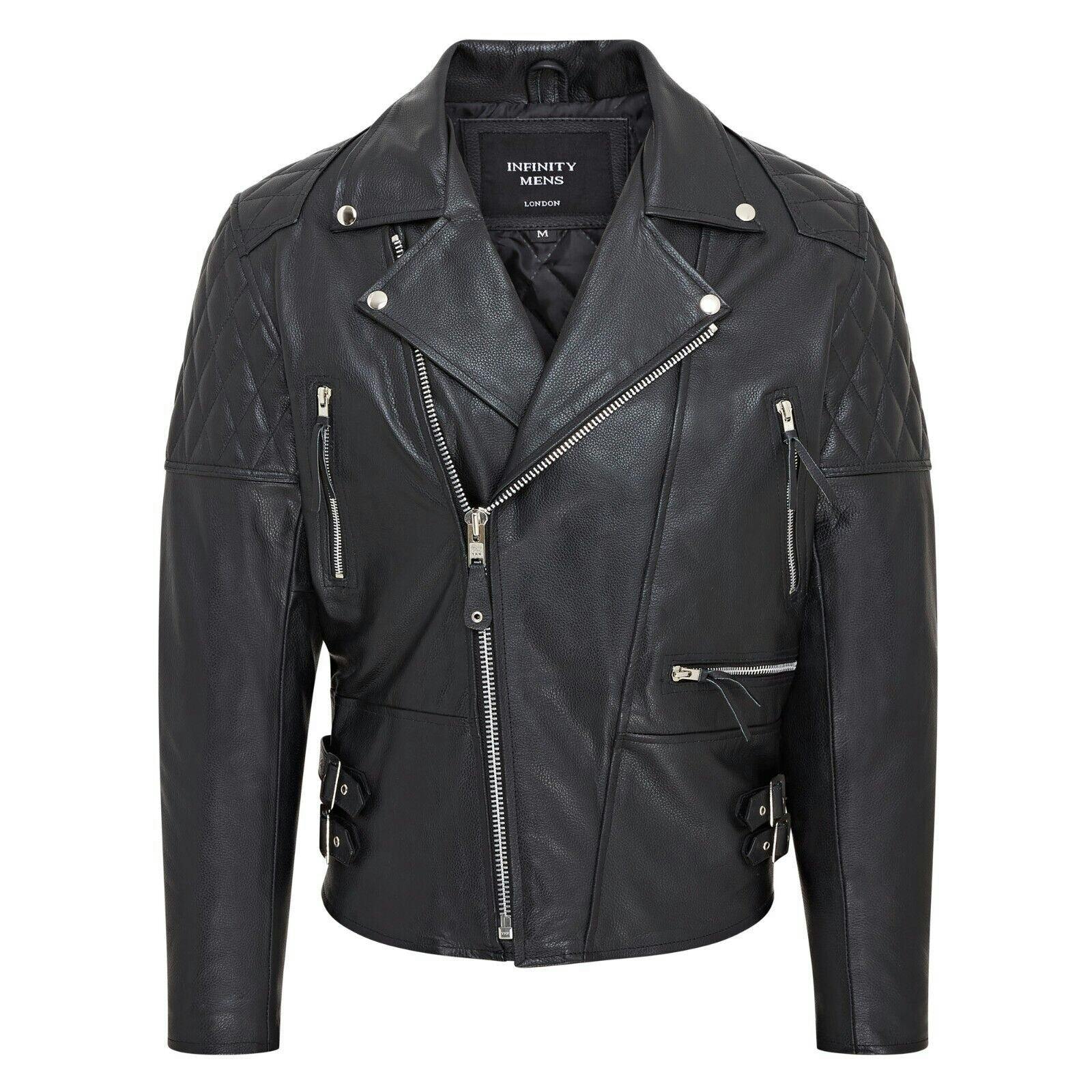 Infinity Leather Men's Black Cowhide Leather Brando Biker Jacket - Garland - Uk Xs | Eu 44 | Us 34