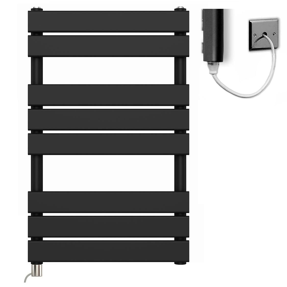 Myhomeware Black 500 X 800Mm Flat Panel Pre-Filled Electric Heated Towel Rail Radiator Bathroom With Standard Pre-Filled Element