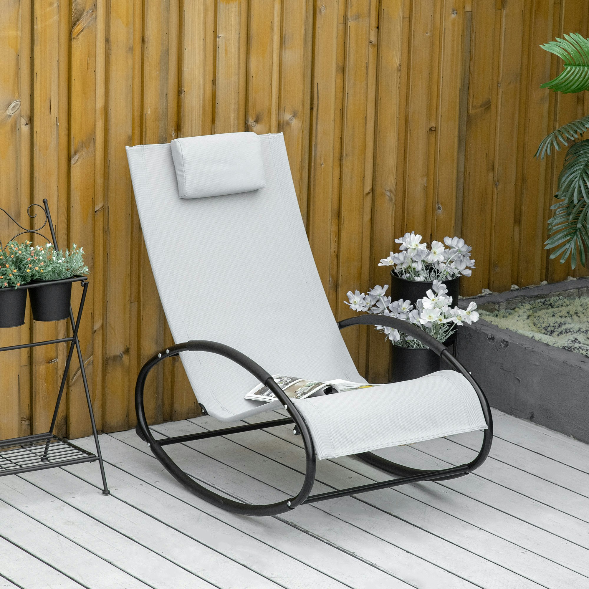 Rackhams Patio Rocking Chair Orbital Zero Gravity Seat Pool Chaise W/ Pillow
