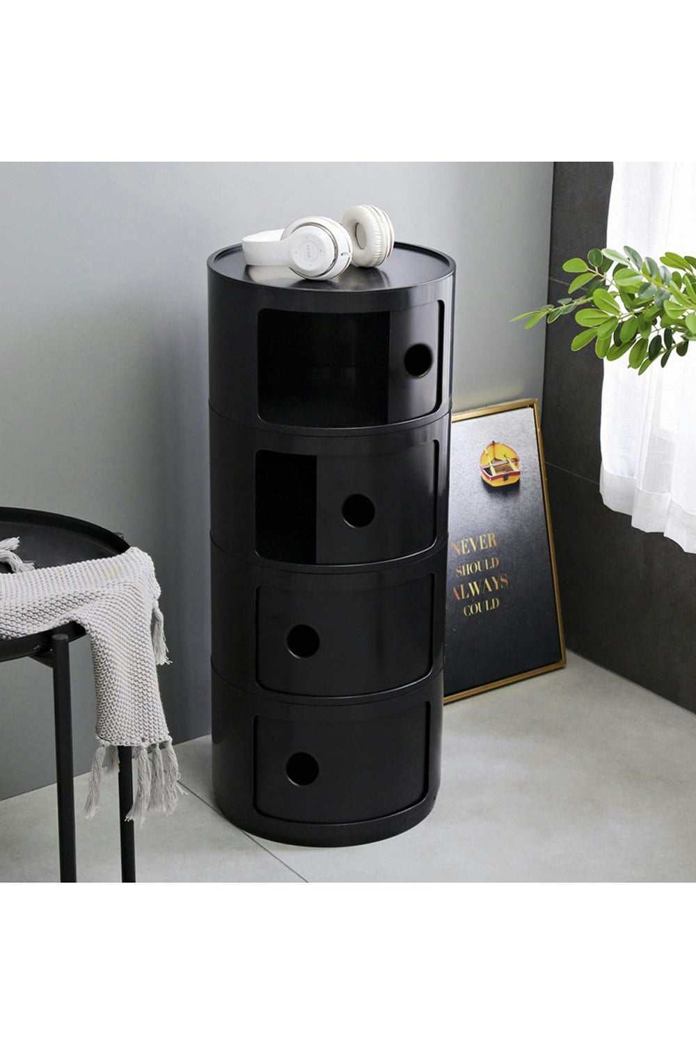 Rackhams Black 4-Tiered Plastic Storage Drawer Unit